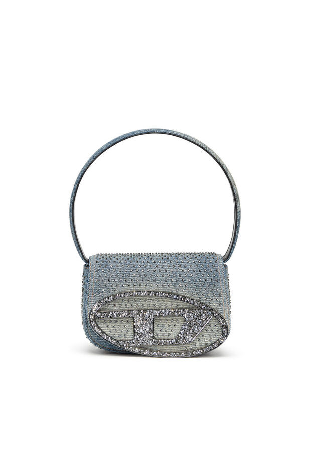 1DR - Ikonische Schultertasche aus Denim mit Strass