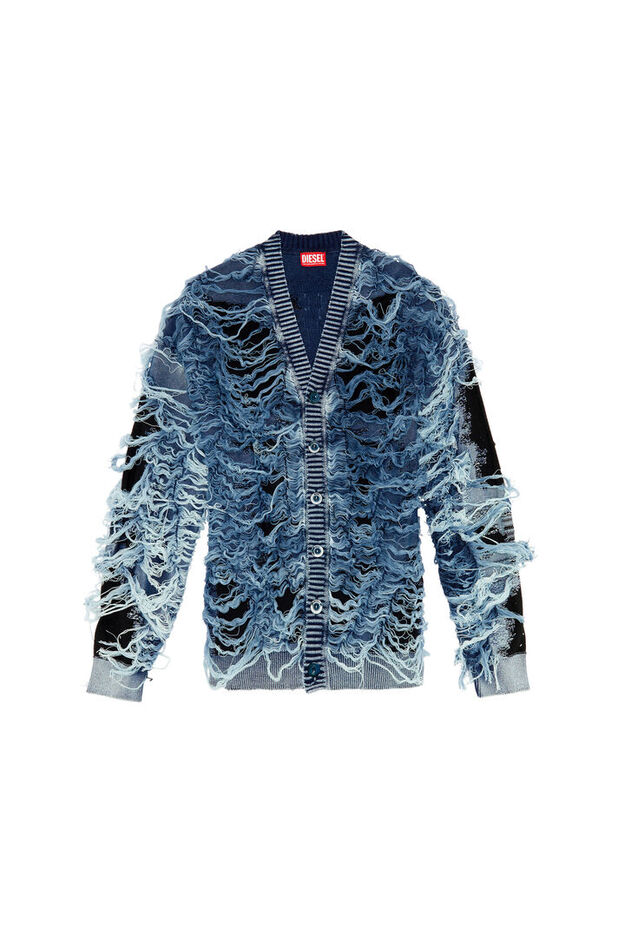 Indigo-Cardigan in Destroyed-Optik mit V-Ausschnitt