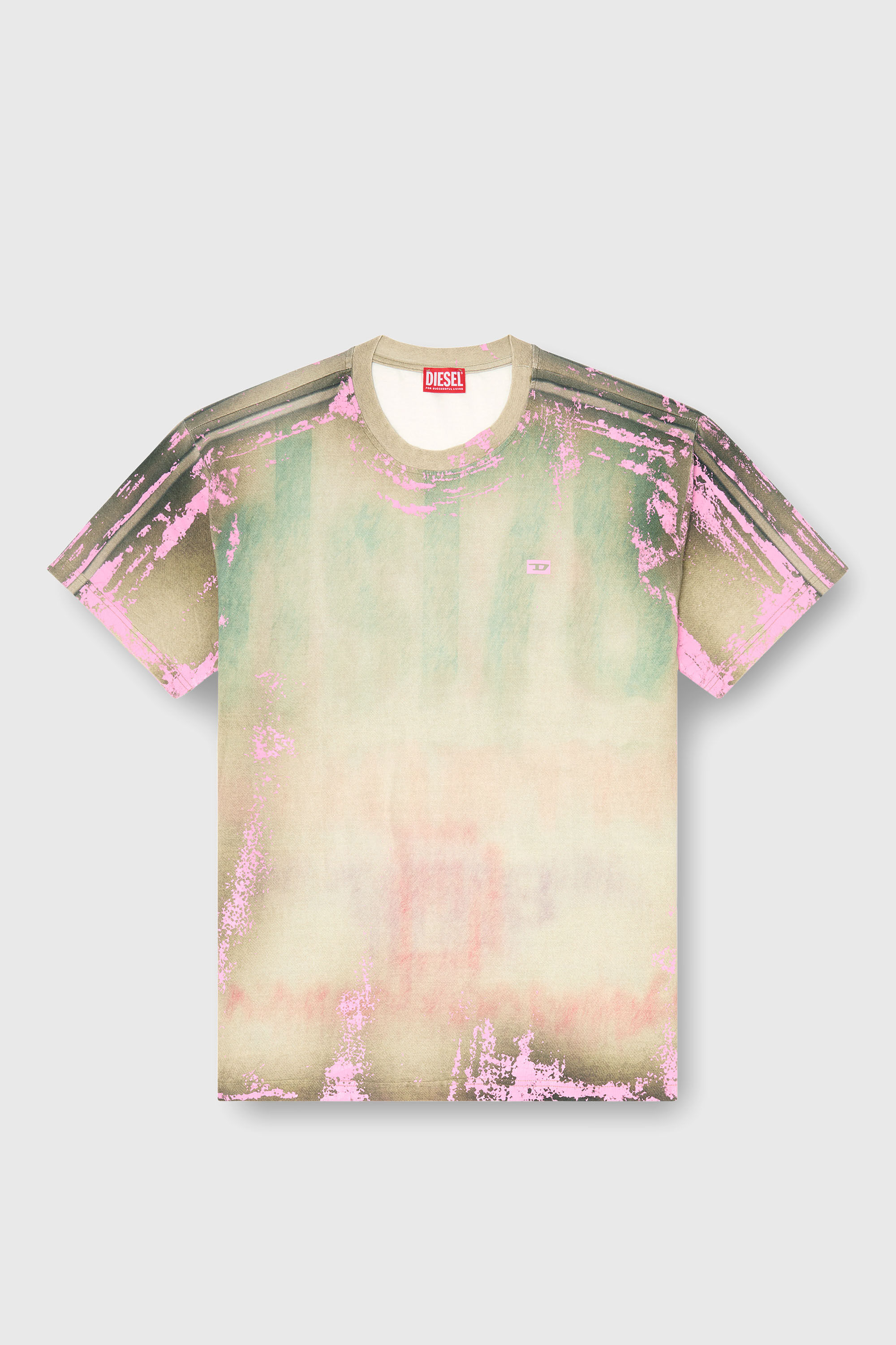 Diesel - T-FILMY-SHO, Herren T-Shirt aus Jersey mit Leder-Crack-Effekt in Rosa/Gr&uuml;n - 2