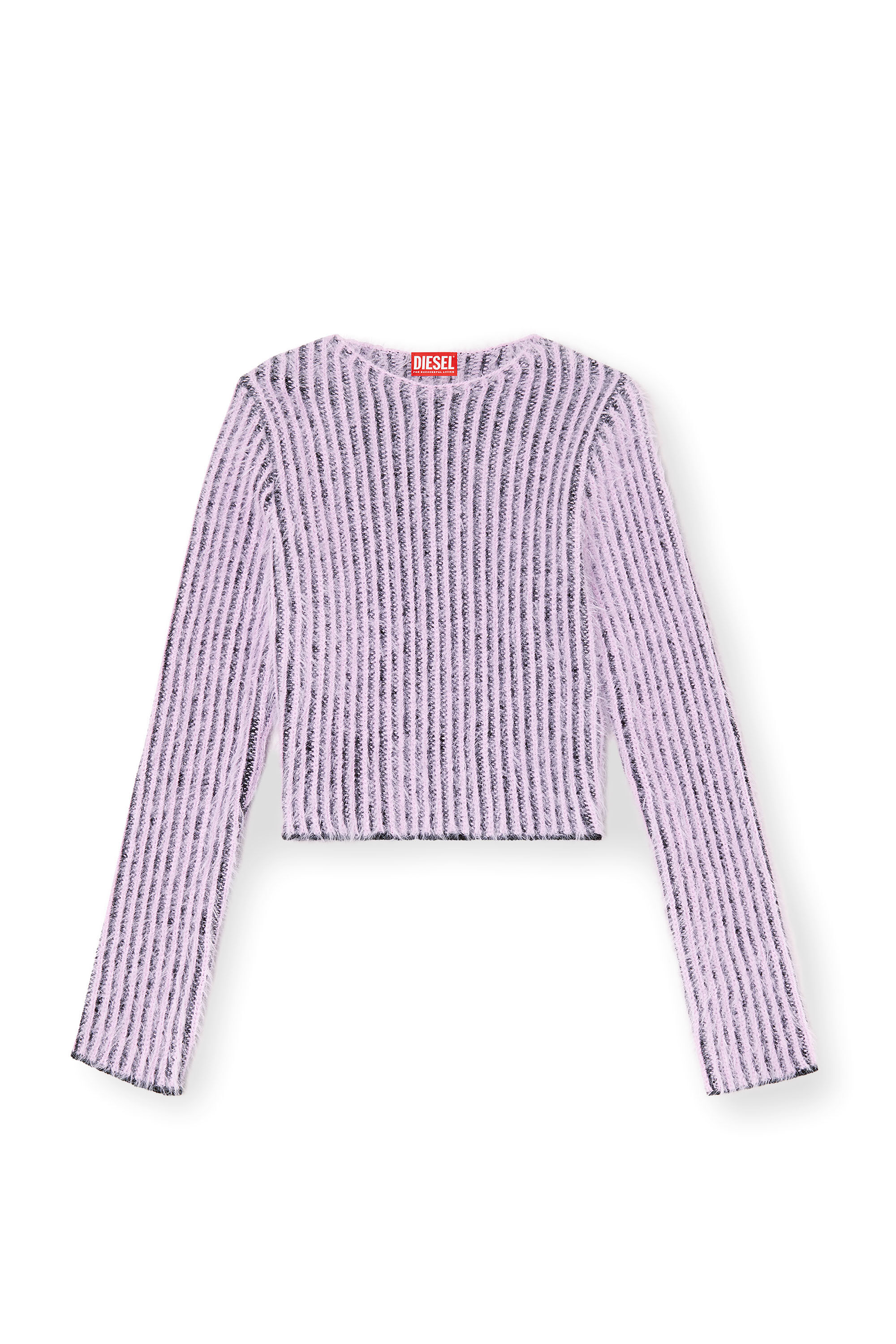 Diesel - M-TIGRE, Damen Flauschiger gestreifter Pullover aus einer Wollmischung in Lila - 2
