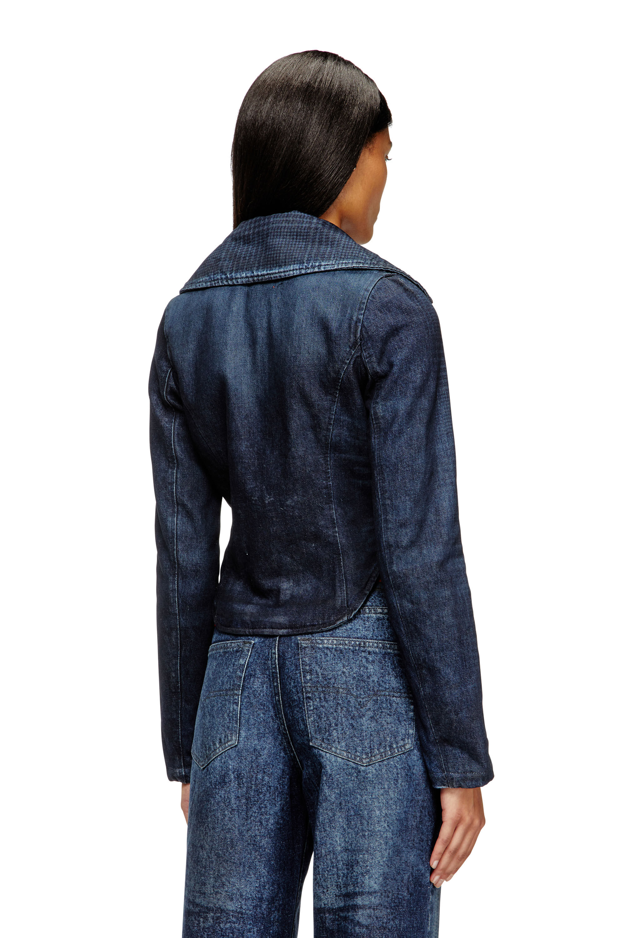Diesel - DE-ALI-S, Damen Gekürzte Jacke in Prince-of-Wales-Denim in Dunkelblau - 3