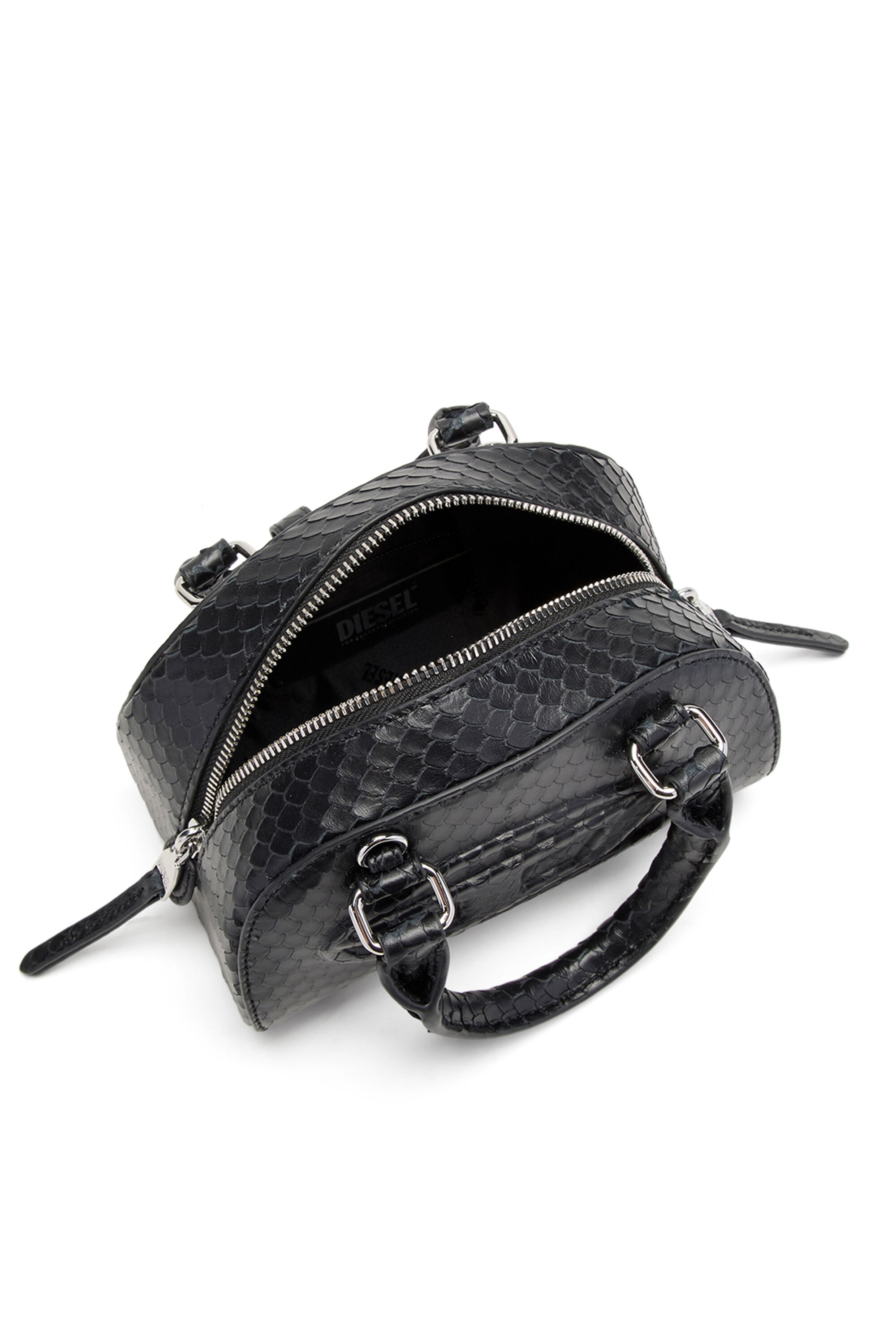Diesel - 1DR DOME CROSSBODY, Damen 1DR Dome-Mini-Bowlingtasche aus Leder in Schlangenoptik in Schwarz - 5