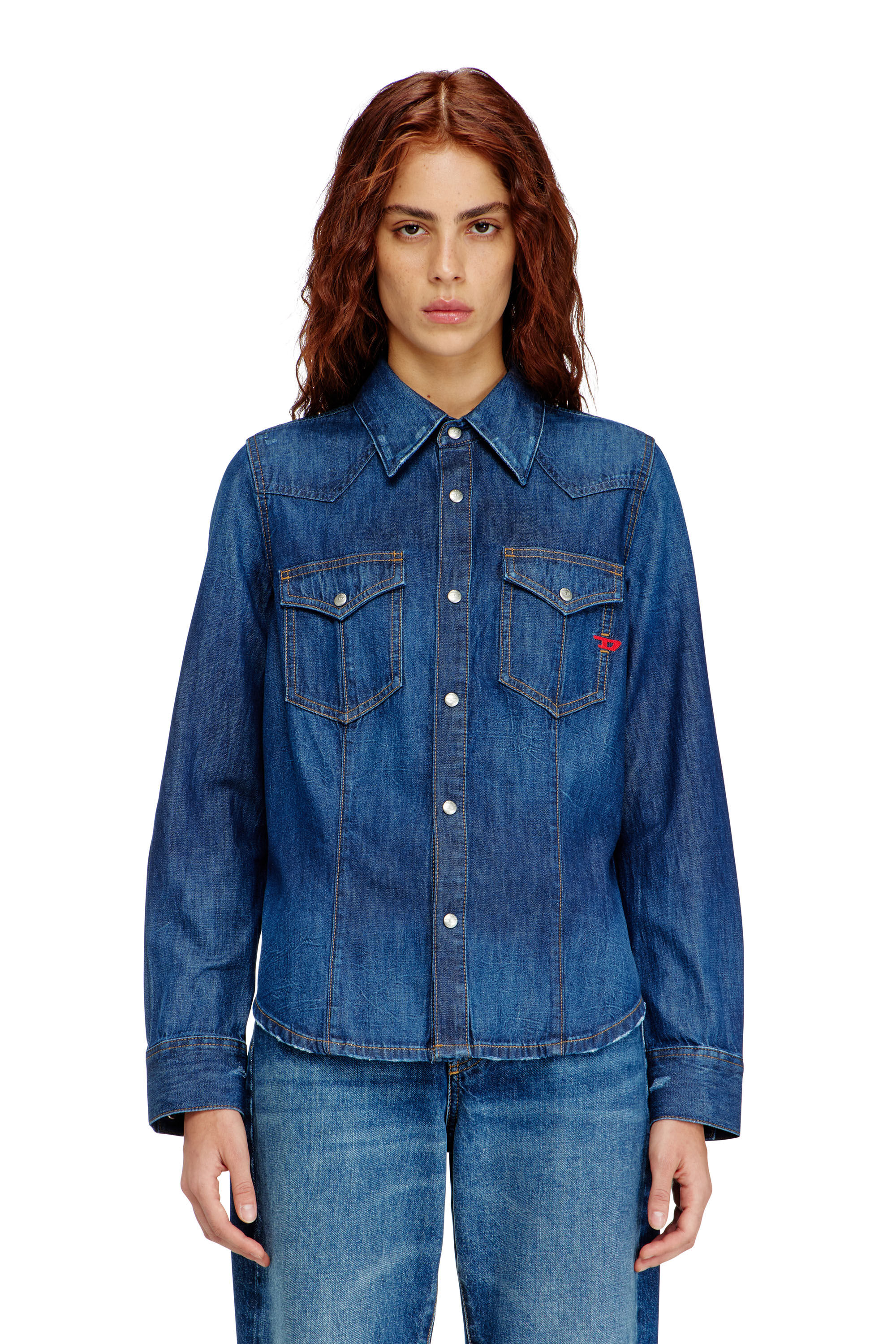 Diesel - DE-WAVES, Woman's Western shirt in clean-wash denim in Medium blue - 3