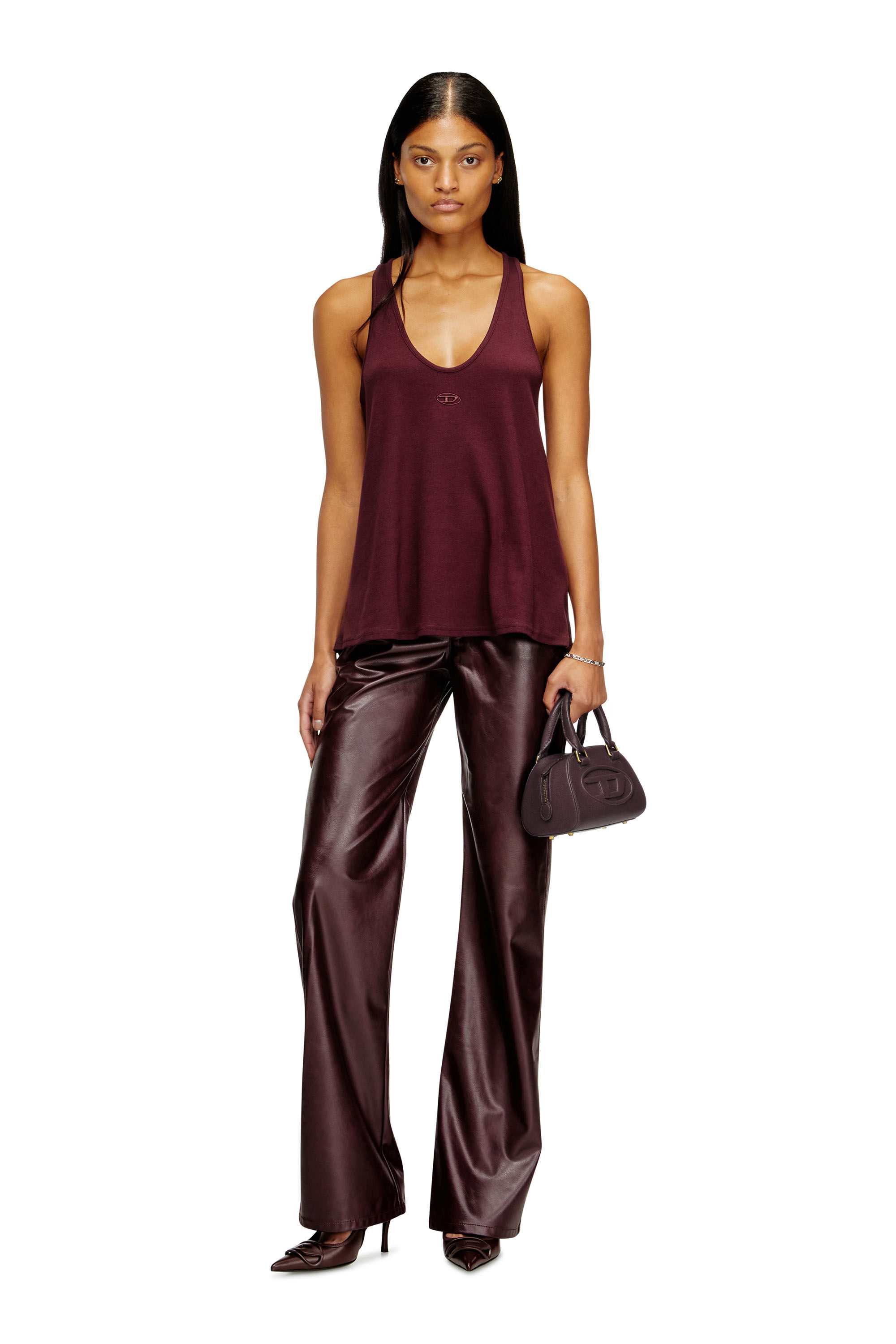 Diesel - FR-T-IPSYA, Damen Burgunderrotes Tanktop mit ovalem D-Detail in Burgunderrot - 1