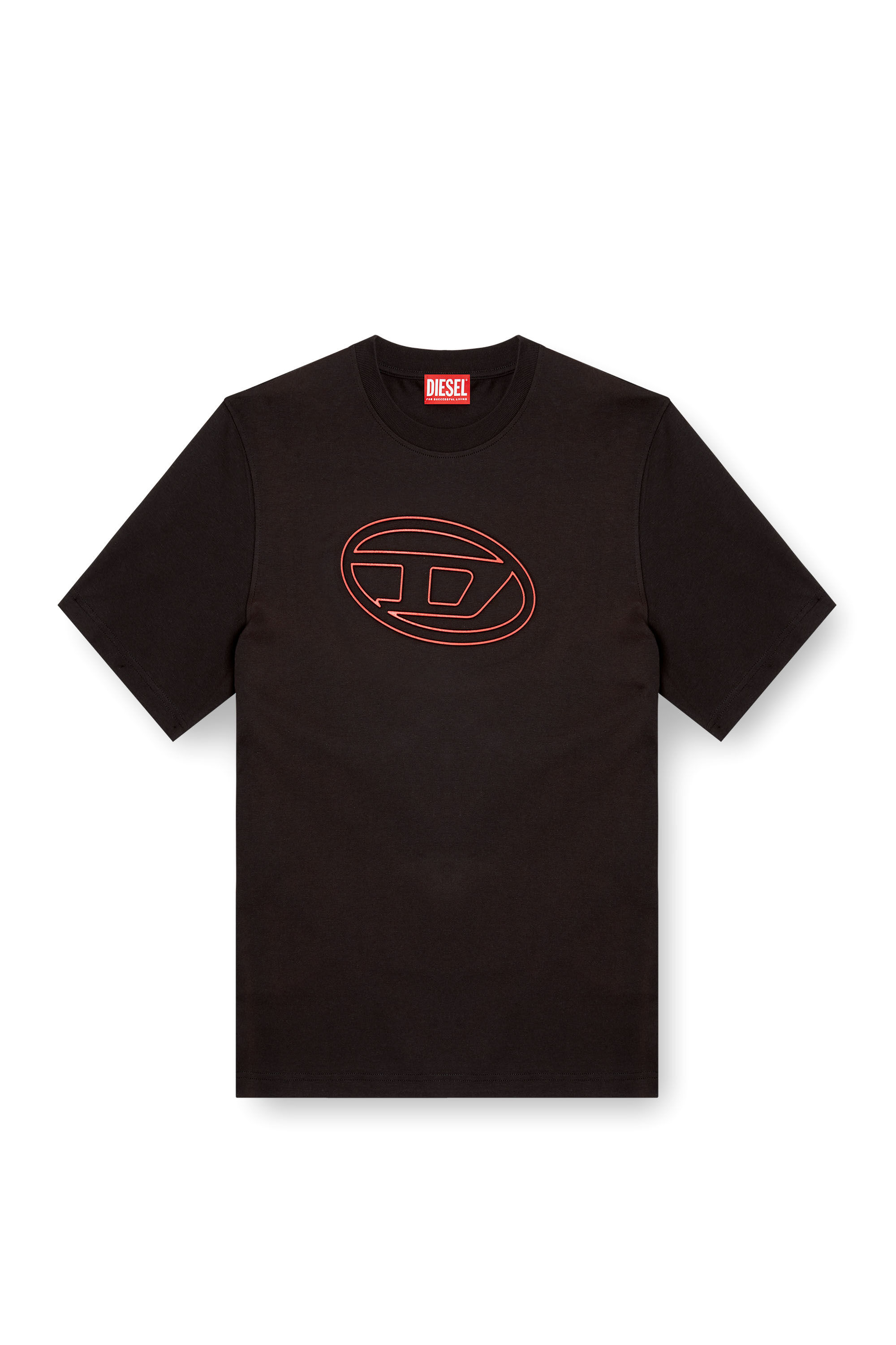 Diesel - T-ADJUST-BIGOVAL, Herren T-Shirt mit Oval D-Prägung in Schwarz/Rot - 2