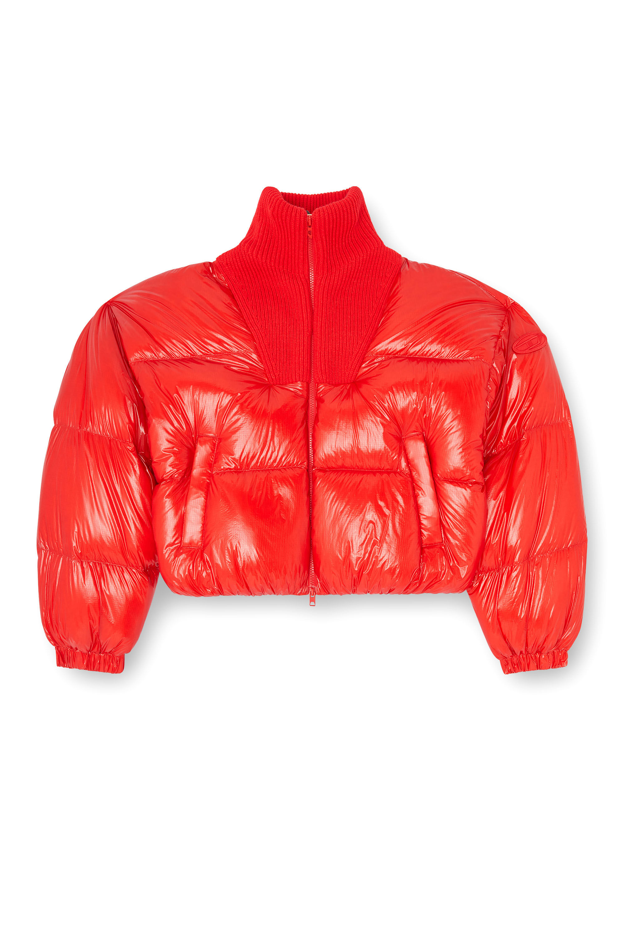 Diesel - W-ARRIOR, Damen Daunen-Steppjacke aus Ripstop mit Strickkragen in Rot - 2