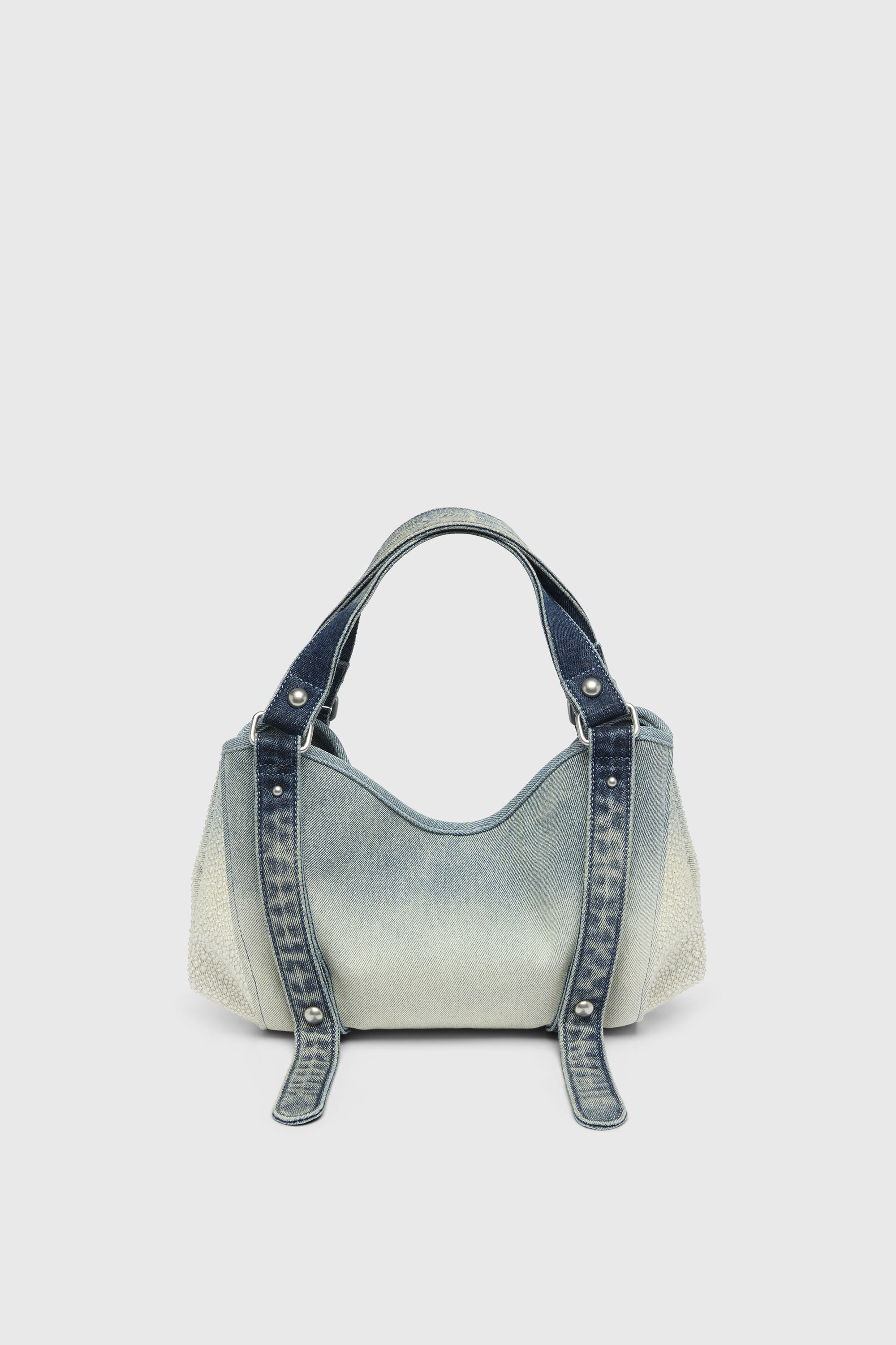 Diesel - D-ONE TOPHANDLE S, Damen D-One-Small Henkeltasche aus solarisiertem Denim mit Kristallen in Blau - 3