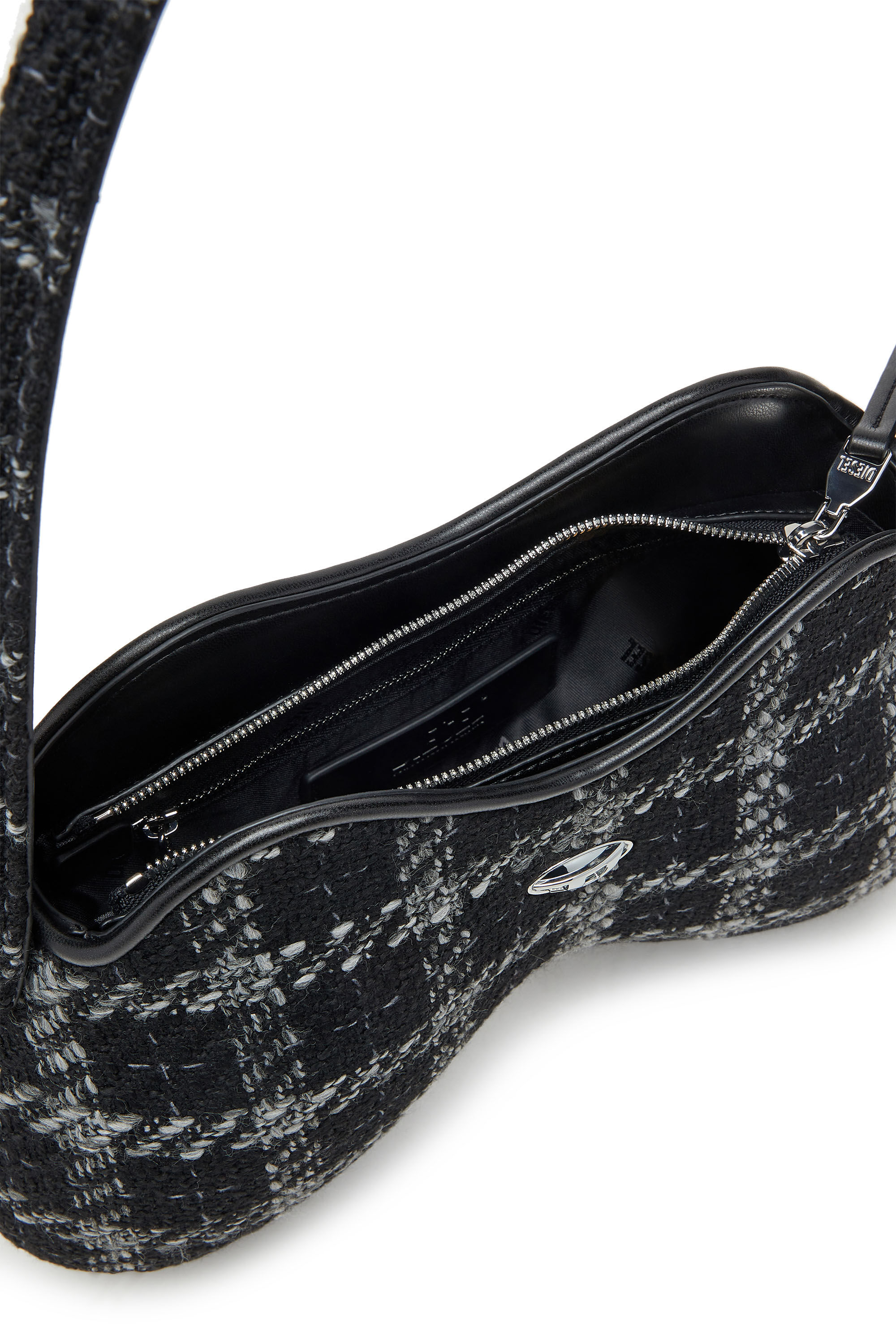 Diesel - DOUBLE-D SHOULDER, Damen Schultertasche mit Hahnentritt-Muster in Schwarz - 3