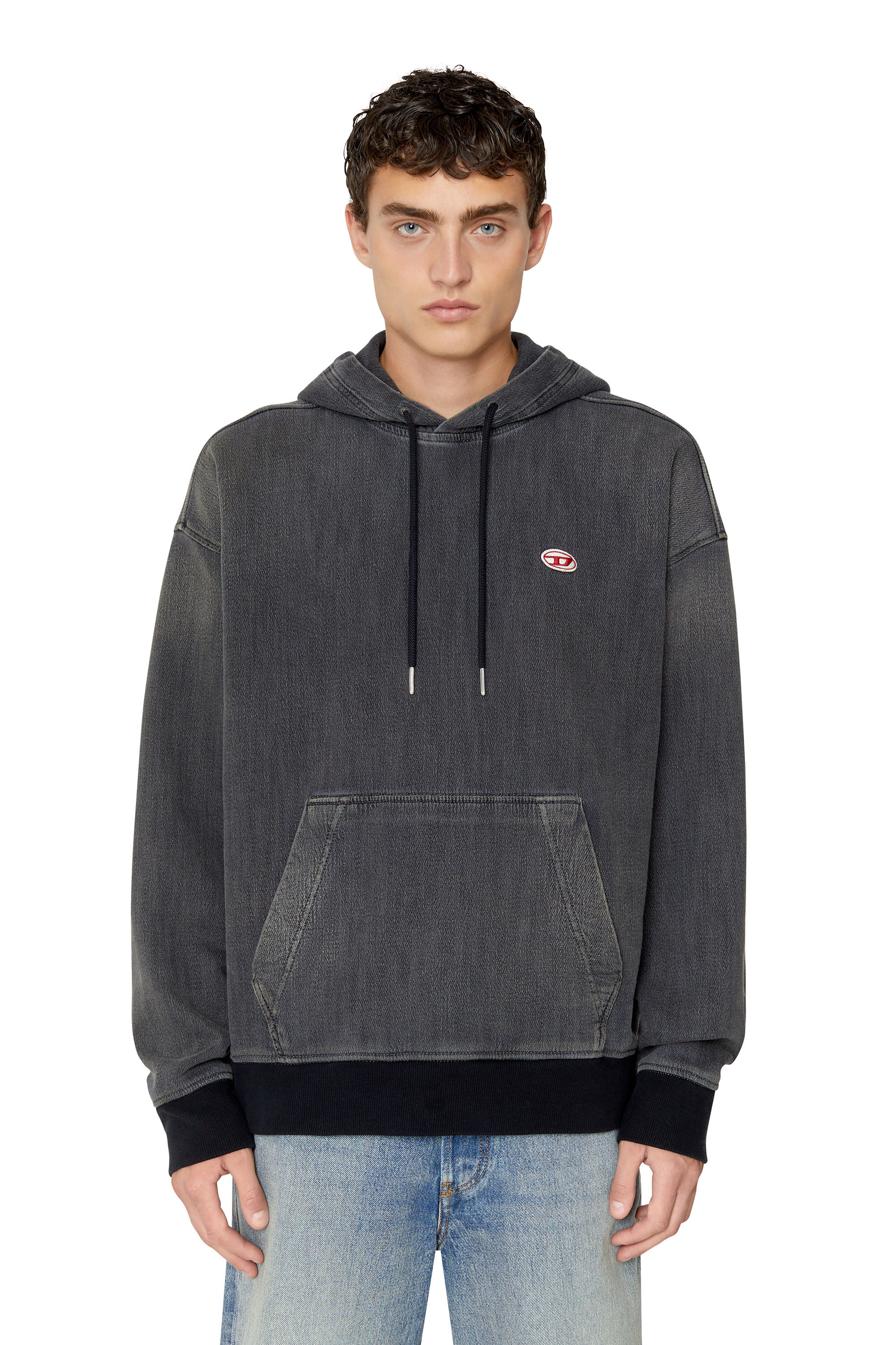 Diesel - D-UM-RIB TRACK DENIM HOODIE, Schwarz/Dunkelgrau - Image 3