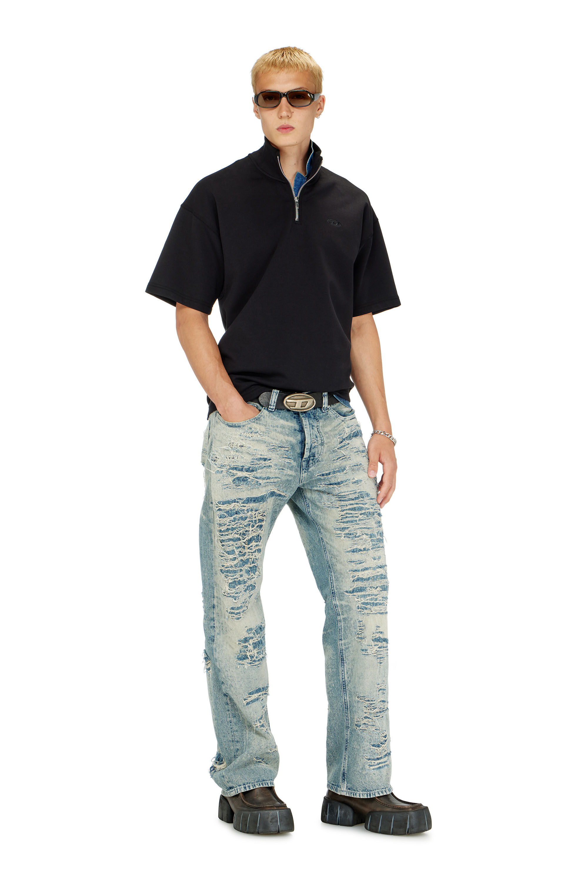 Diesel - S-CUBY, Herren Kurz&auml;rmliges Sweatshirt mit halbem zip aus leichtem Scuba in Schwarz - 1