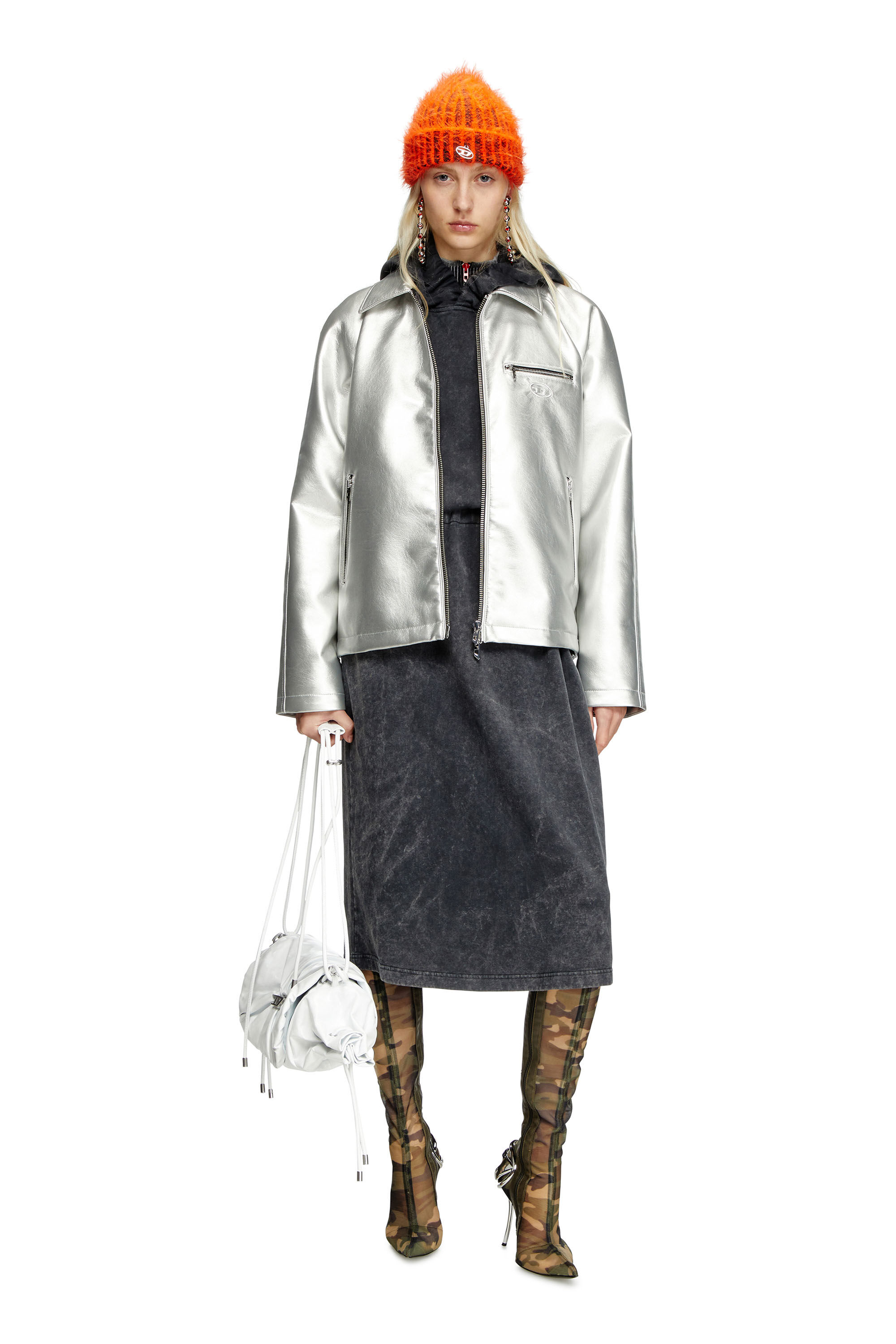 Diesel - J-THOME, Unisex Metallic-Coachjacke in Silber - 8