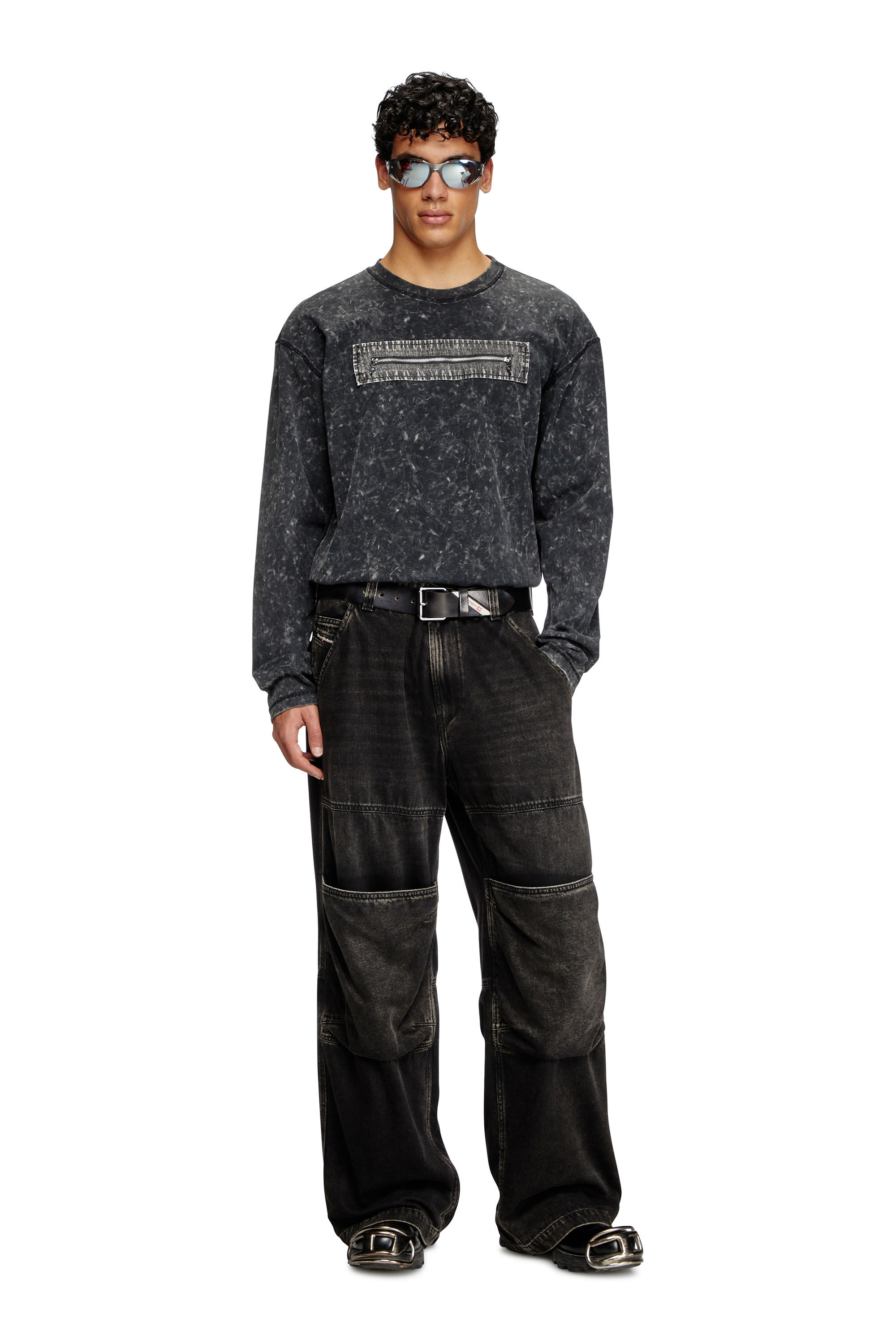 Diesel - T-AUSER, Herren Marmor-Top mit Reißverschluss-Cut-outs in Schwarz - 1
