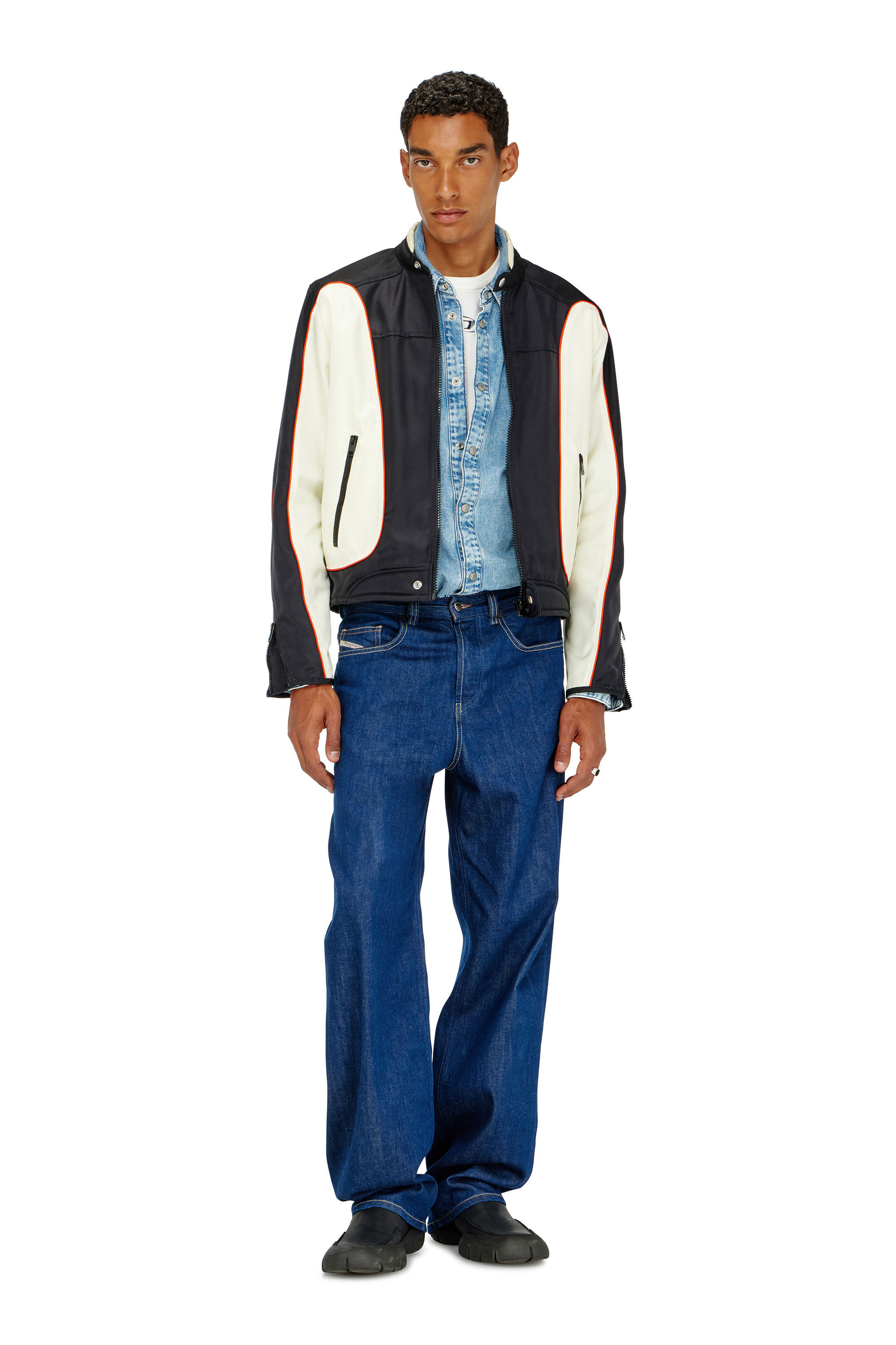 Diesel - J-BLINK-A, Herren Colour-Block-Biker-Jacke mit Paspelierung in Weiss/Schwarz - 1