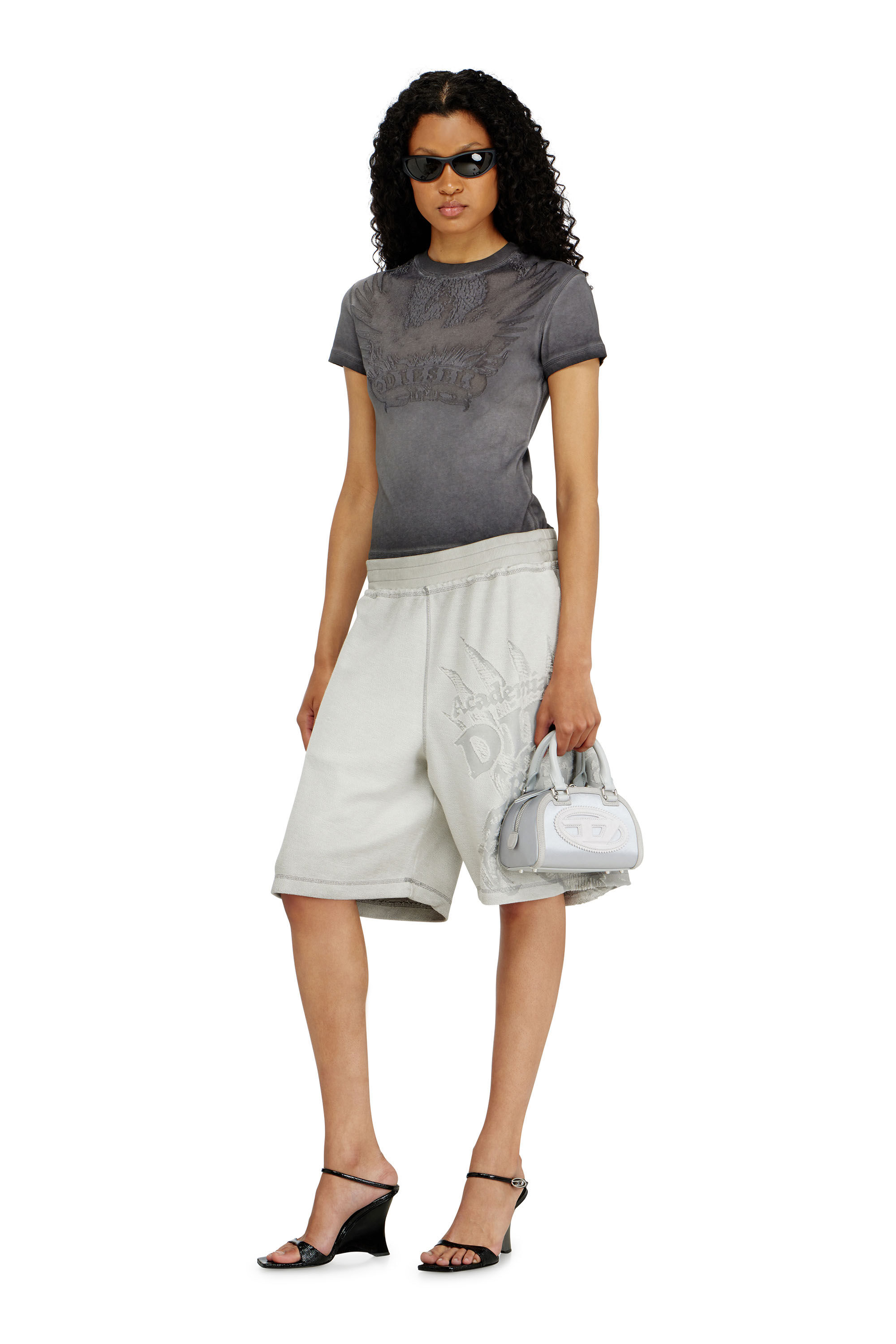 Diesel - 1DR DOME CROSSBODY, Damen 1DR Dome - Mini-Umh&auml;ngetasche aus Satin und Velours in Silber - 1