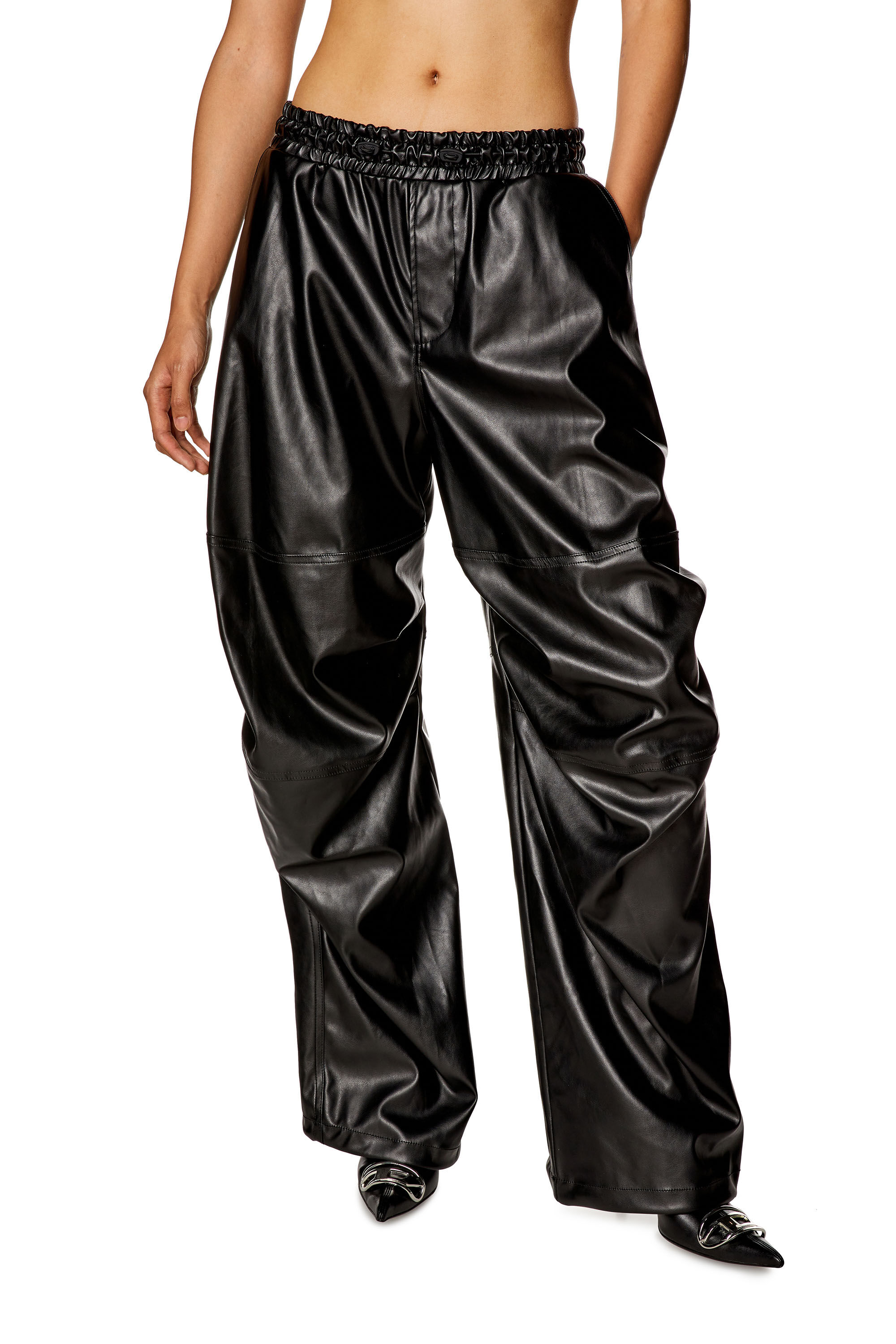 Diesel - P-MARTY-LTHF, Woman Oversized cargo pants in coated fabric in Black - Image 3