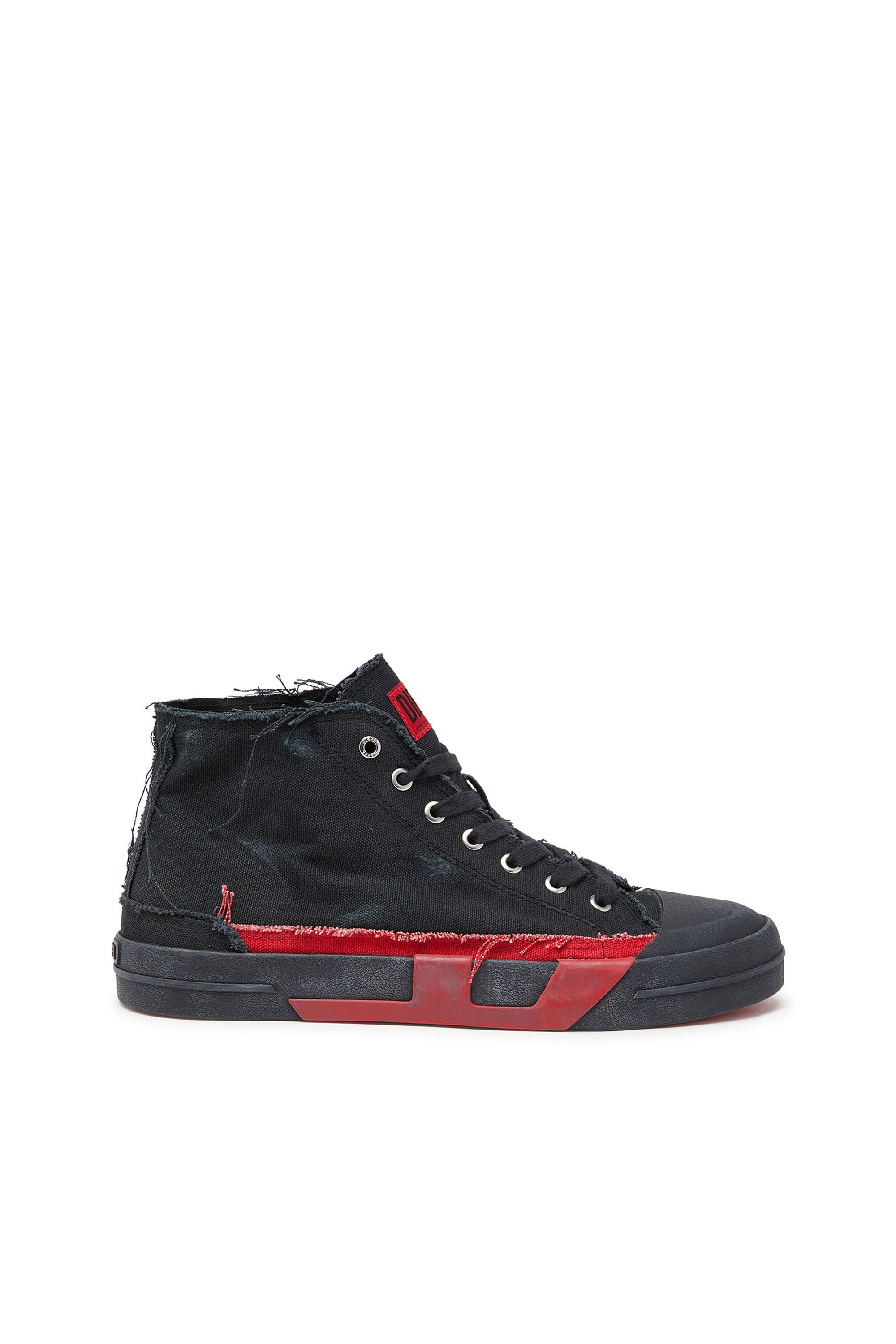 Diesel - S-D-VERSE MID II, Herren High-Top-Sneakers aus Canvas in vielgetragener Optik in Schwarz/Rot - 1