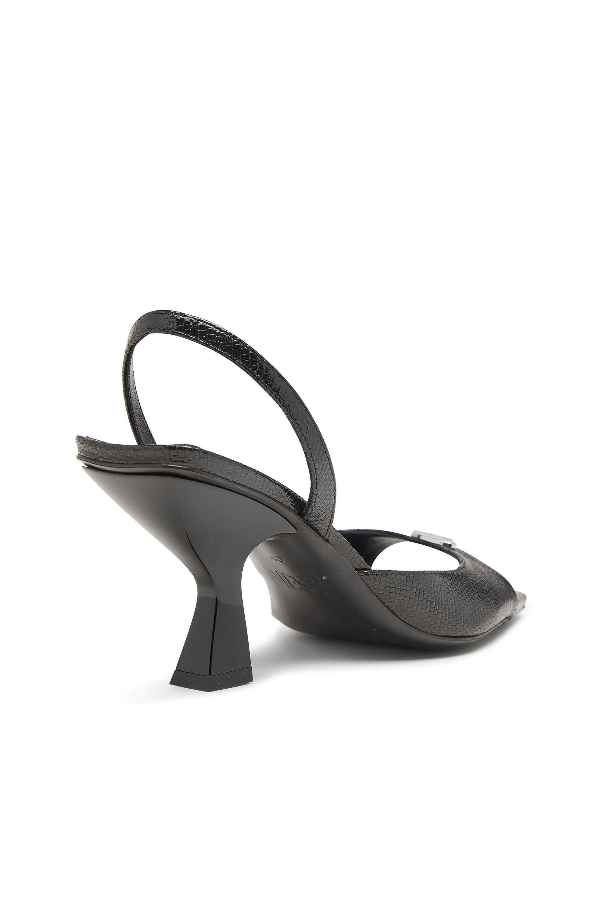 Diesel - D-AMBER 75 SANDAL, Woman's D-Amber-Slingback sandals in lizard-effect leather in Black - 5