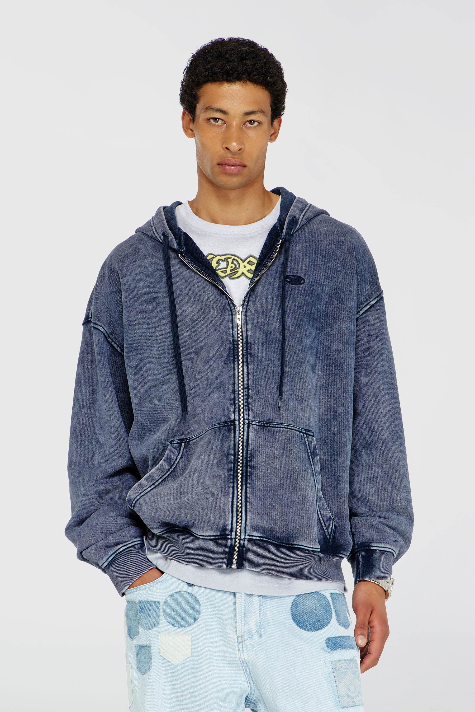 Diesel - S-BOXT-HOOD-ZIP-DEN, Herren Rei&szlig;verschluss-Hoodie aus behandeltem Baumwollfleece in Blau - 3