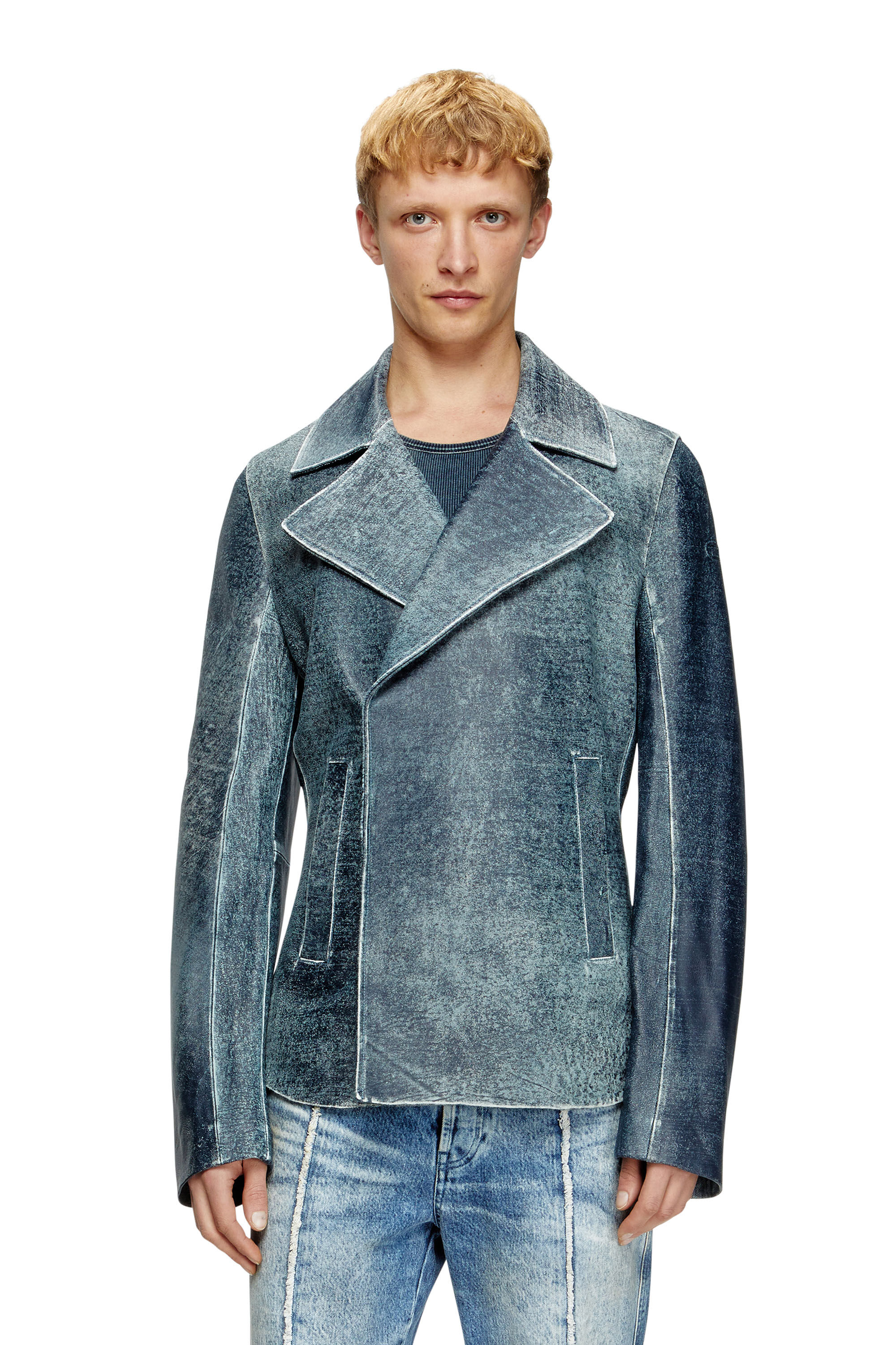 Diesel - L-WERNER, Herren Jacke aus Leder mit Denim-Behandlung in Dunkelblau - 3