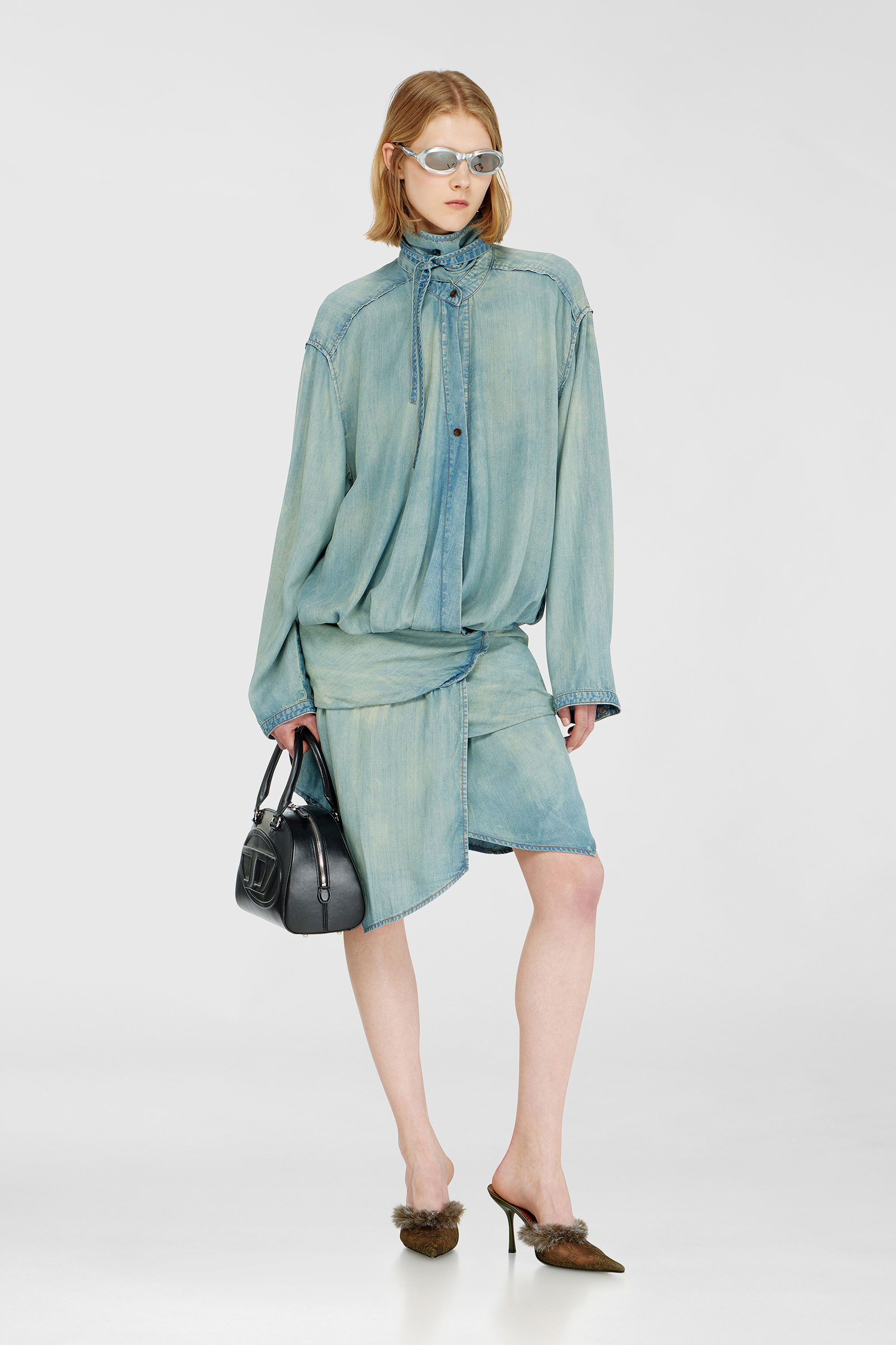 Diesel - DE-TILORA-S, Damen Oversized draped denim Hemdkleid in Hellblau - 1