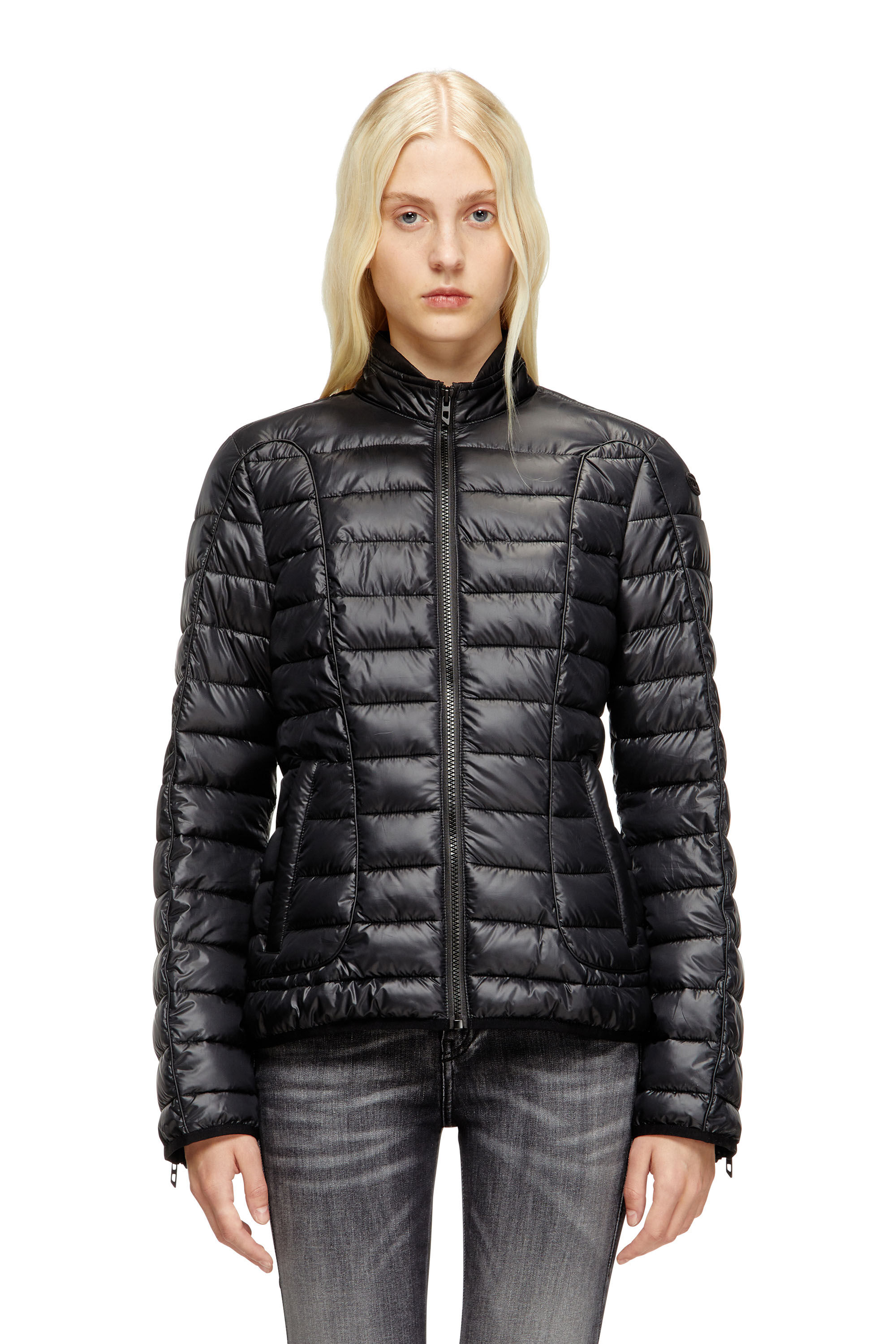 Diesel - W-PILOT-FEM, Damen Steppjacke mit Biker-Details in Schwarz - 3