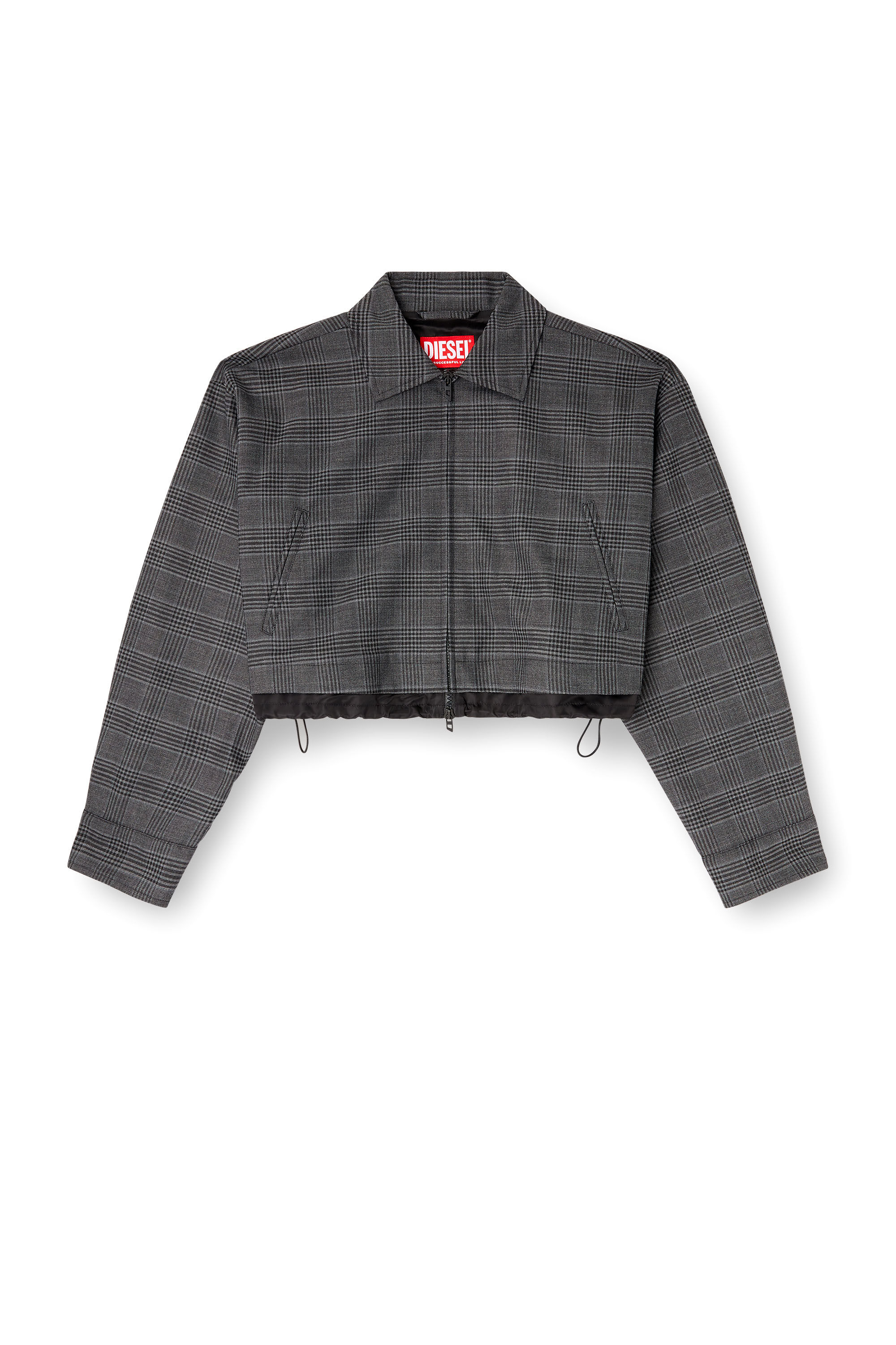 Diesel - J-TING-FEM, Damen Verkürzte Coach-Jacke aus Prince-of-Wales-Wollmischung in Schwarz - 2