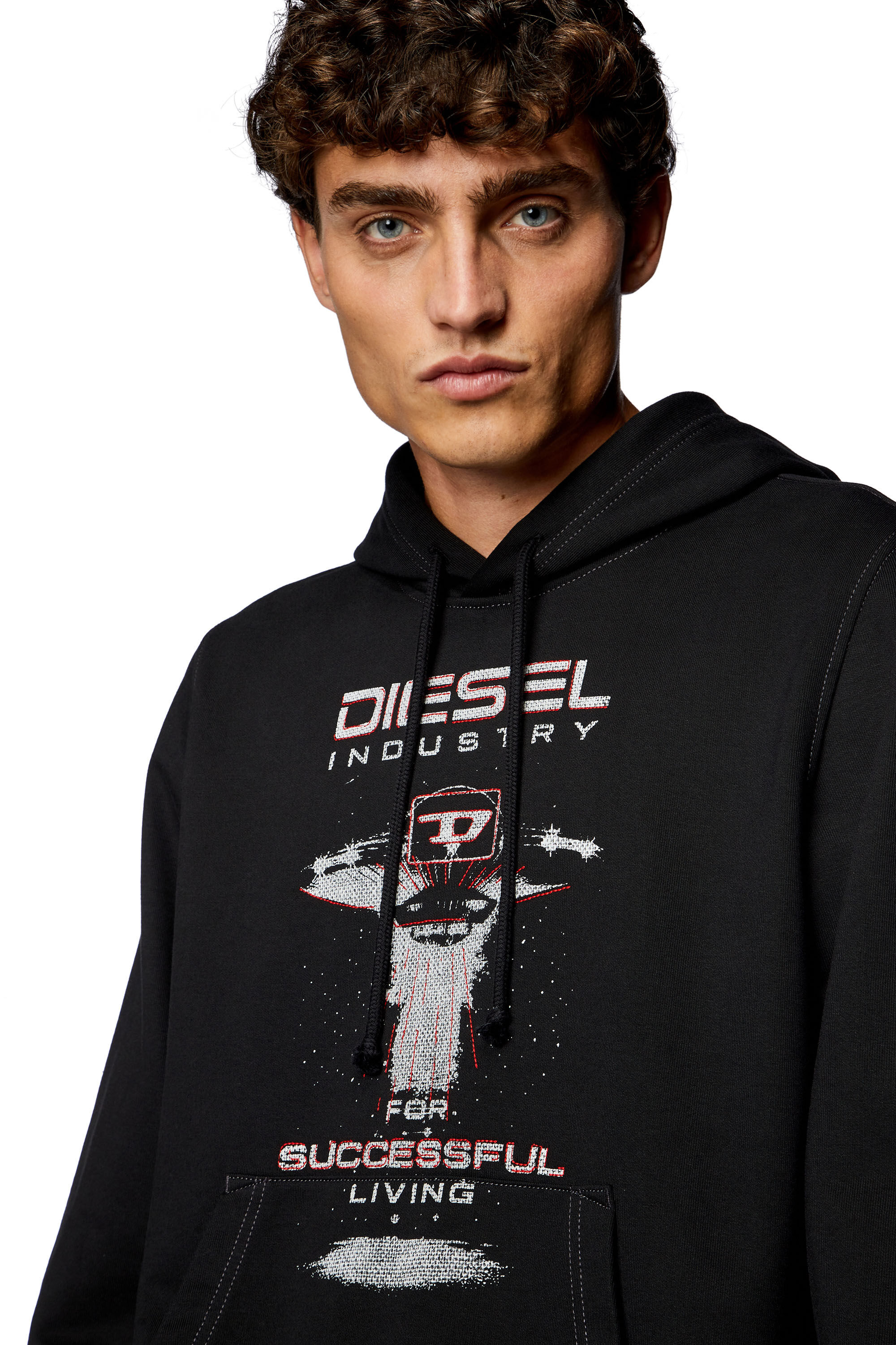 Men's Hoodie with spaceship print | Black | Diesel AT
