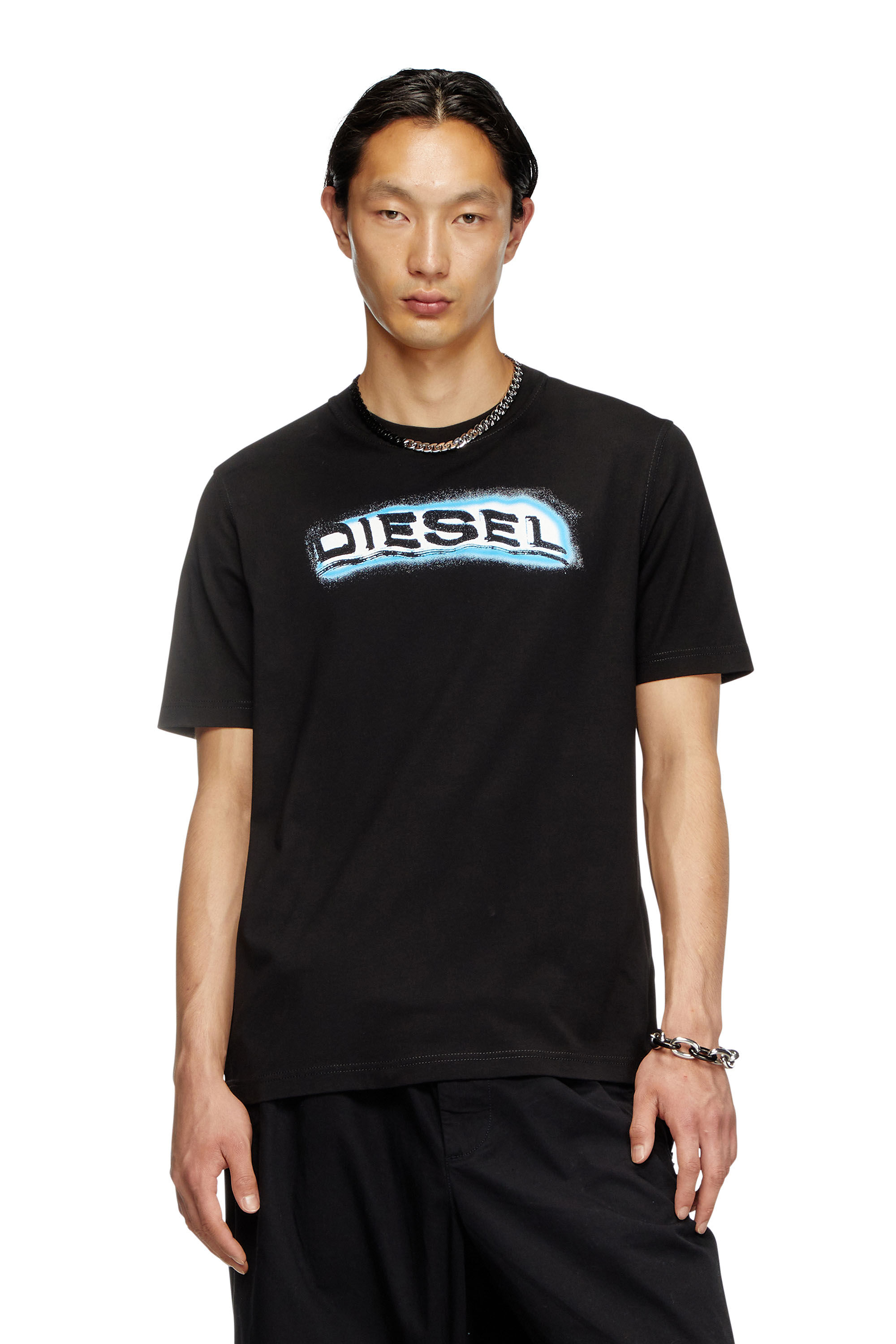 Diesel - T-ADJUST-R4, Herren T-Shirt mit Schaum-Print-Logo in Schwarz - 3
