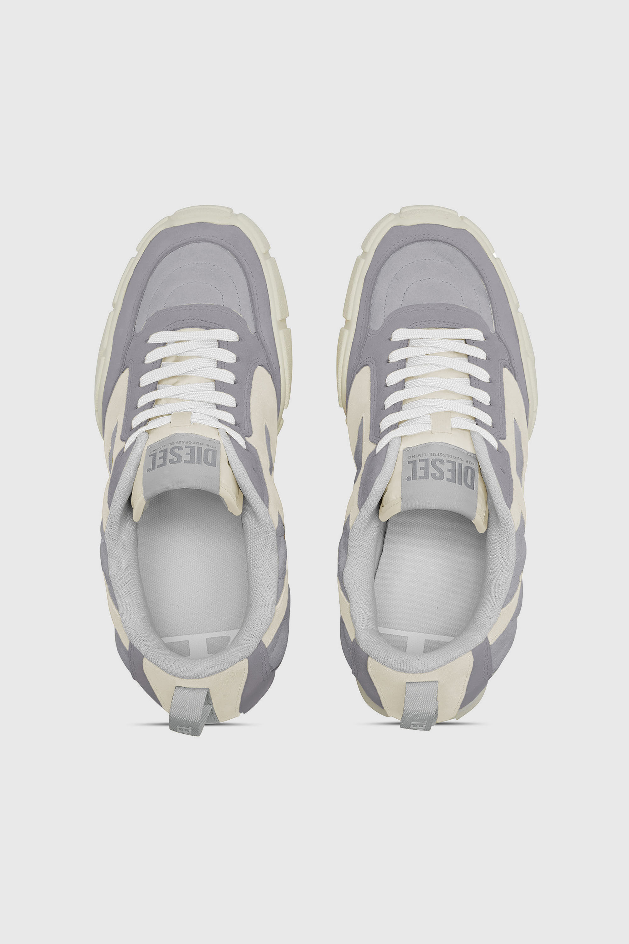 Diesel - S-PAGODHA LOW, Herren S-Pagodha-Gesteppte Wildleder-Sneaker in Grau/Wei&szlig; - 4