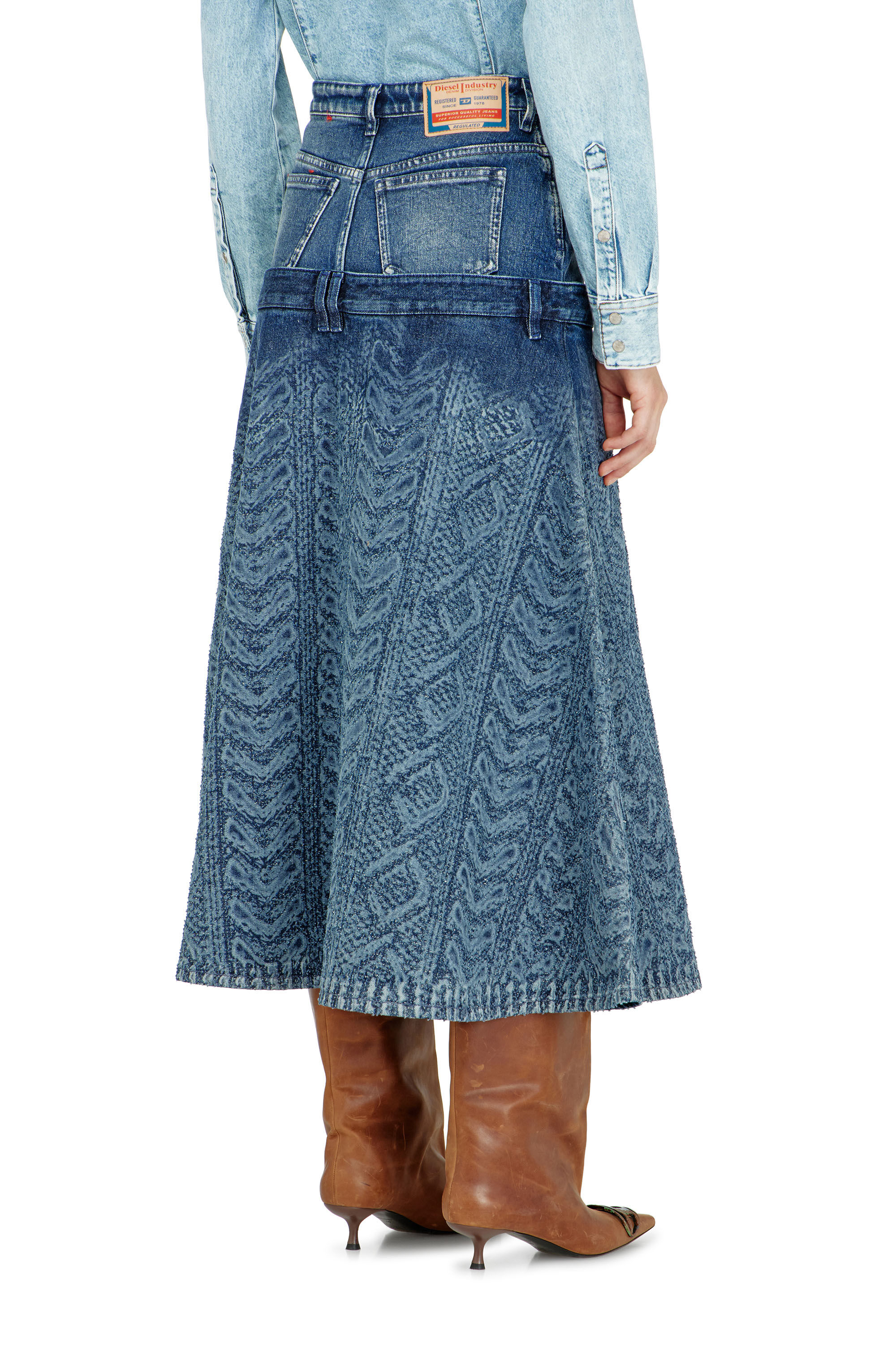 Diesel - DE-VORYA-S1, Damen Midi-Rock aus Denim mit Zopfmuster-Effekt in Dunkelblau - 4