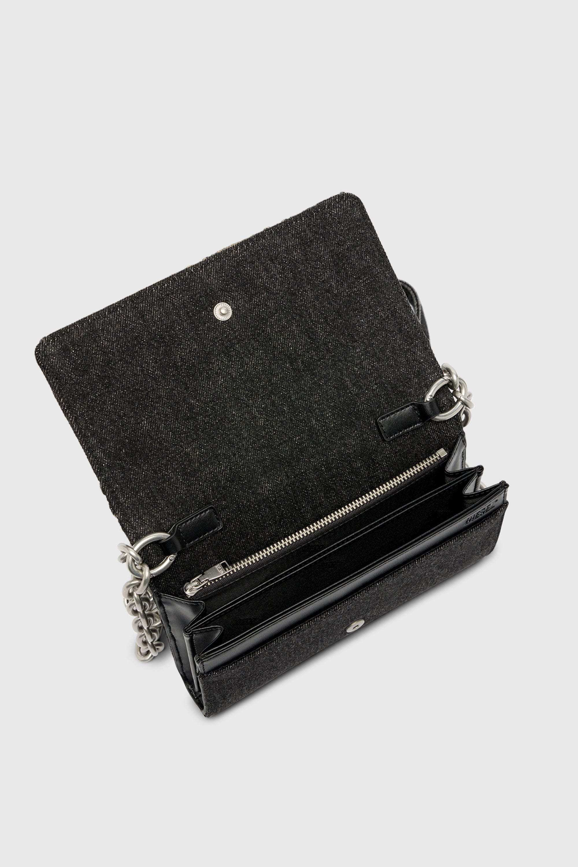 Diesel - CHARM-D WALLET STRAP, Woman's Wallet purse in argyle quilted denim in Black - 4
