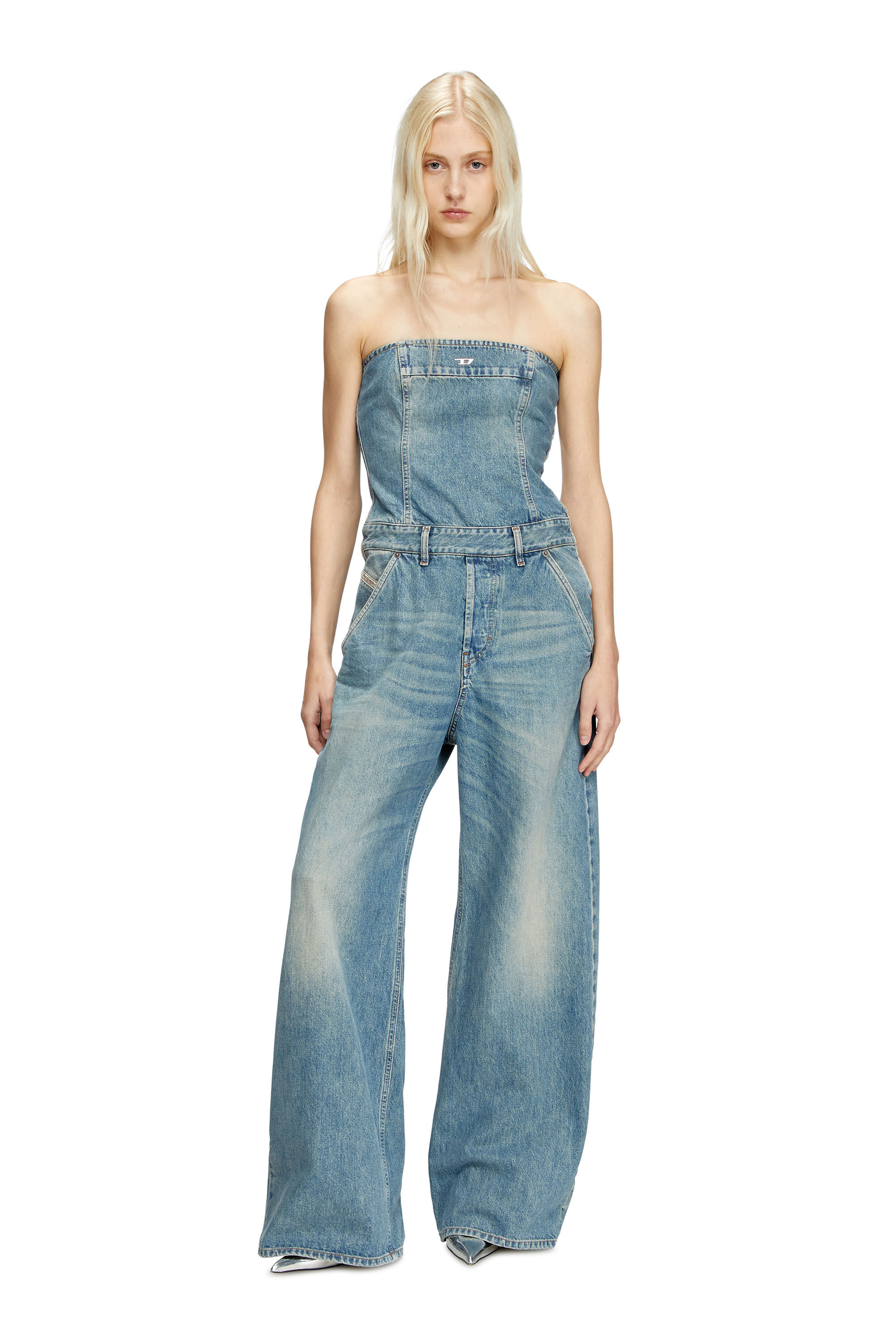Diesel - DE-BRIDE, Damen Trägerloser Overall aus Denim in Hellblau - 4