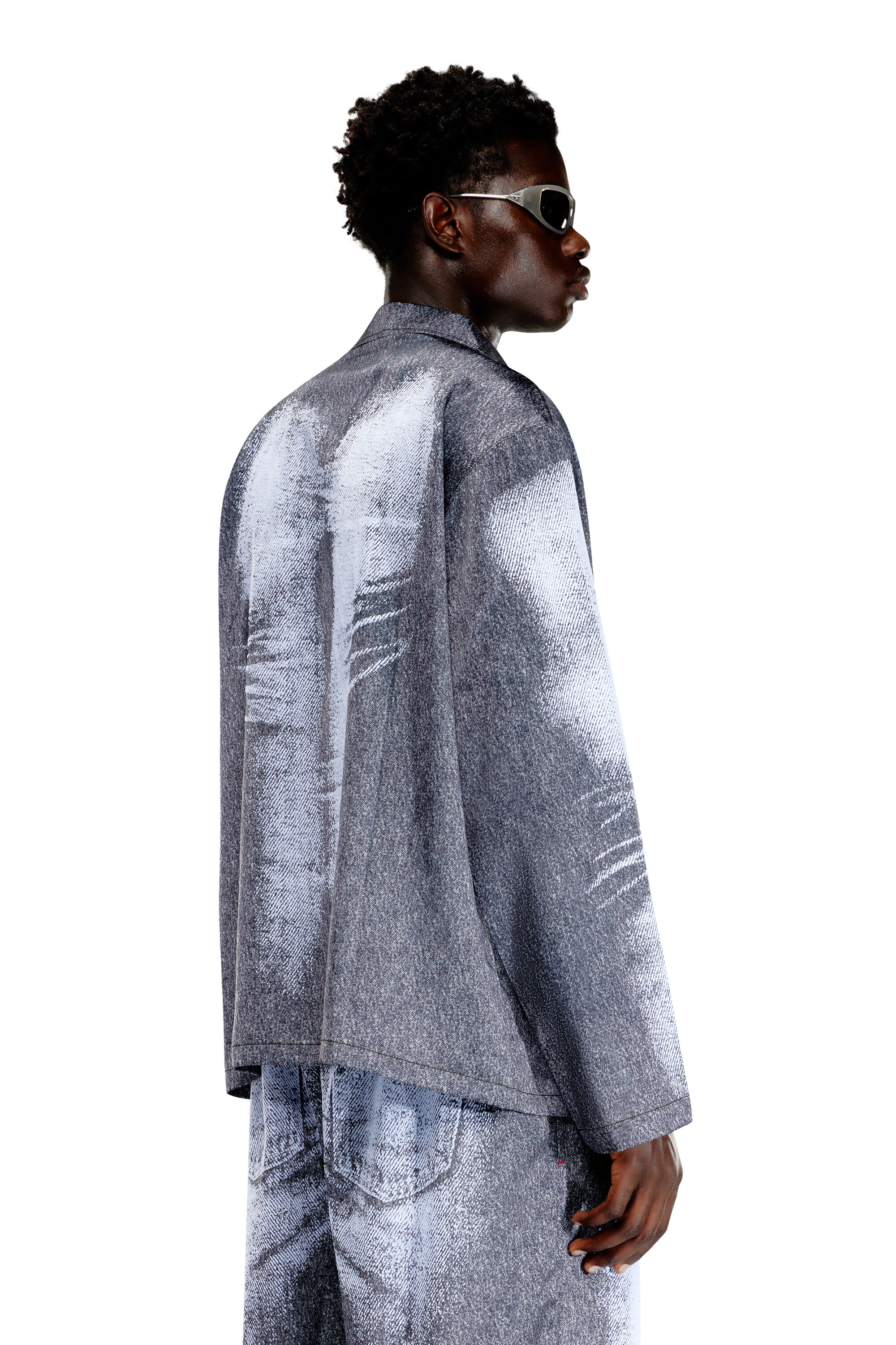 Diesel - STAINS-AND-TROMPE-SLEEP-TOP, Herren Satin-Schlafshirt im Denim-Look in Grau - 4