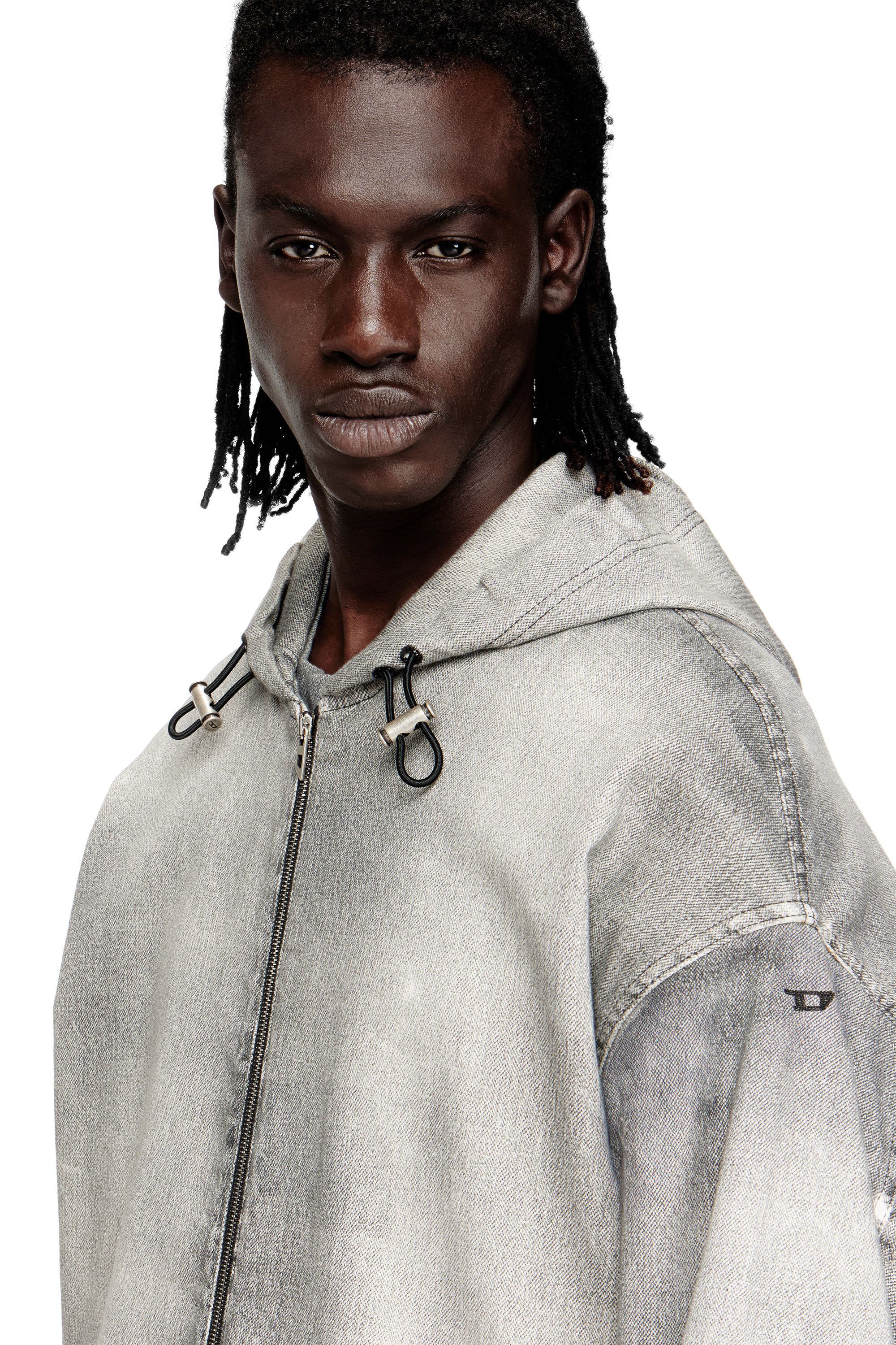 Diesel - D-WYNNY JOGG, Herren Kapuzenjacke aus Trompe-l'oeil-JoggJeans in Grau - 5