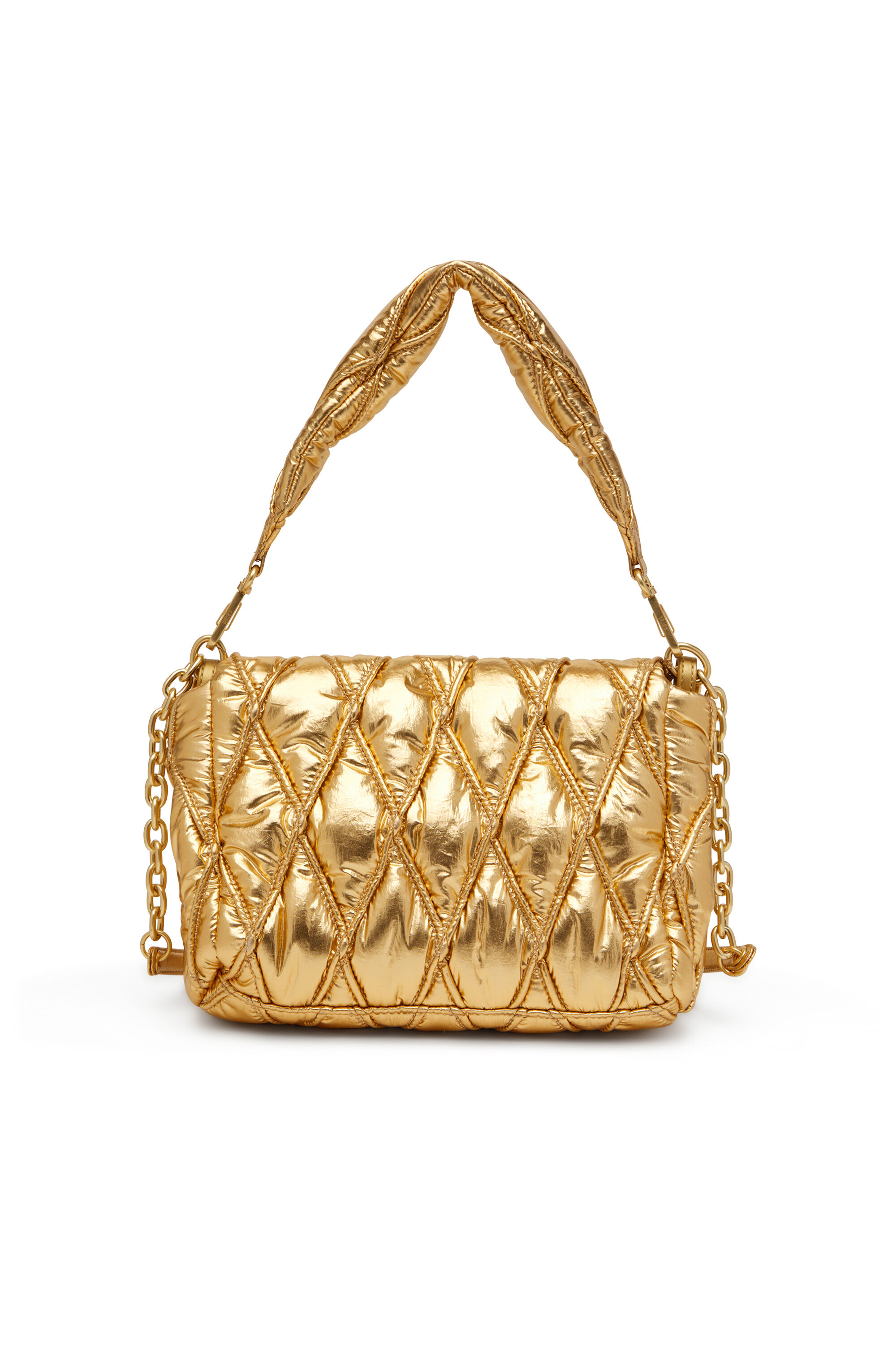 Diesel - CHARM-D SHOULDER M, Damen Schultertasche aus gestepptem Metallic-Nylon in Gold - 3