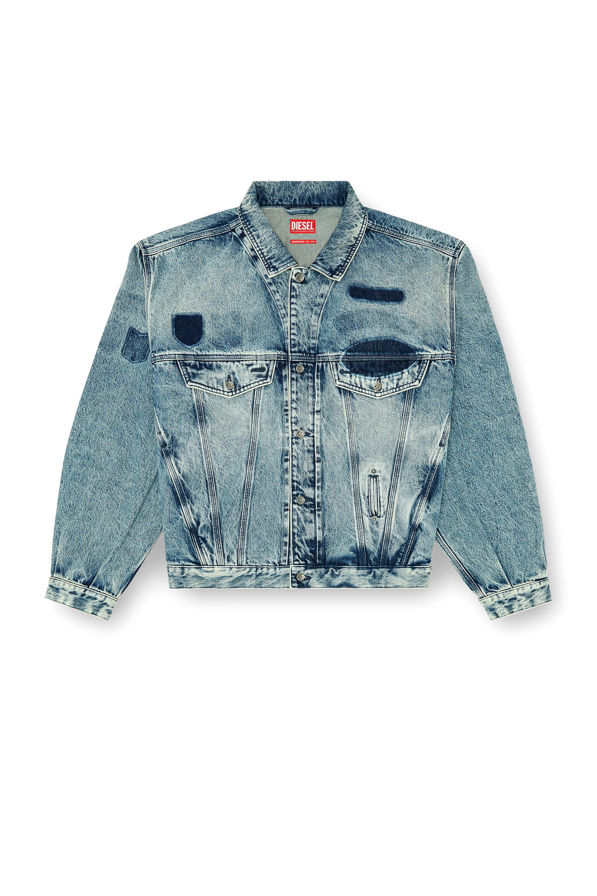 Diesel - D-DENVER-S2, Unisex Trucker-Jacke mit Patch-Effekten in Mittelblau - 2