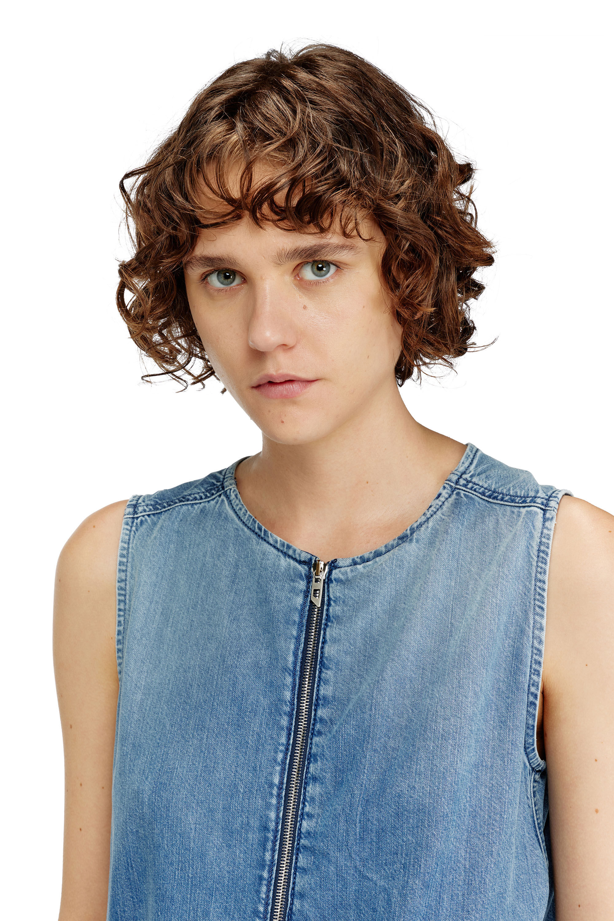 Diesel - DE-SLAM-S, Damen Flie&szlig;endes Jeanskleid mit Kordelzug in der Taille in Blau Meliert - 4