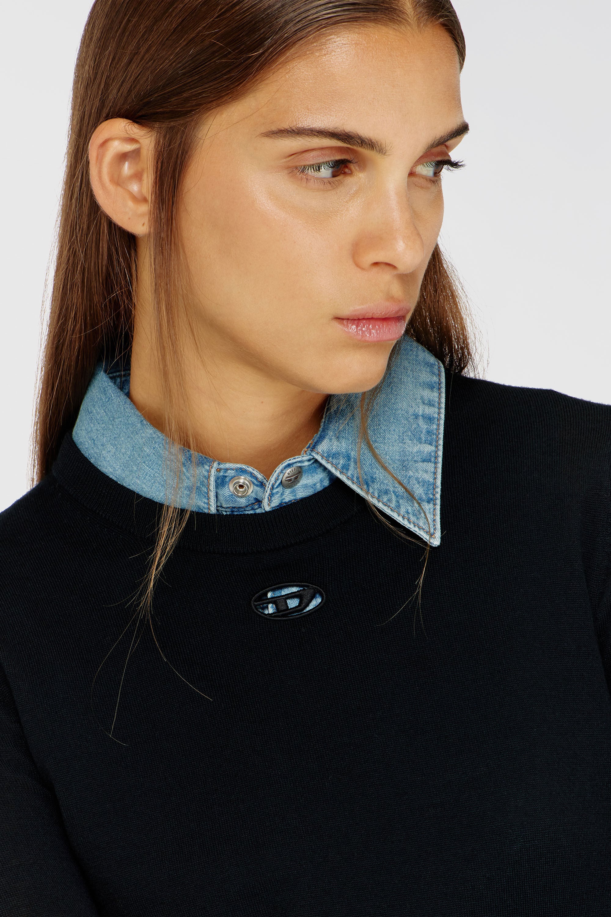 Diesel - M-ALINESA, Damen Pullover aus Wolle mit Cut-out-Logo in Schwarz - 5