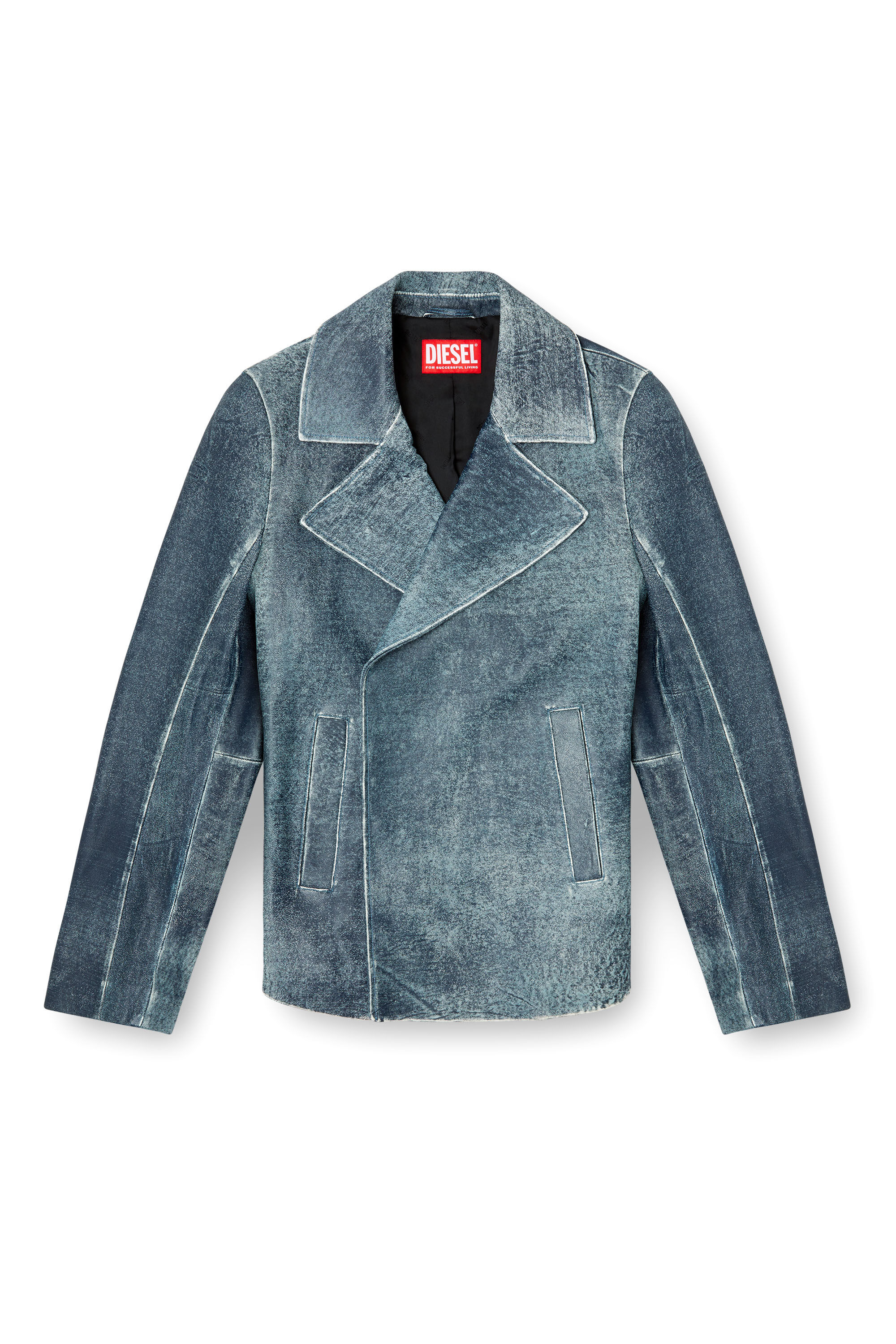 Diesel - L-WERNER, Herren Jacke aus Leder mit Denim-Behandlung in Dunkelblau - 2