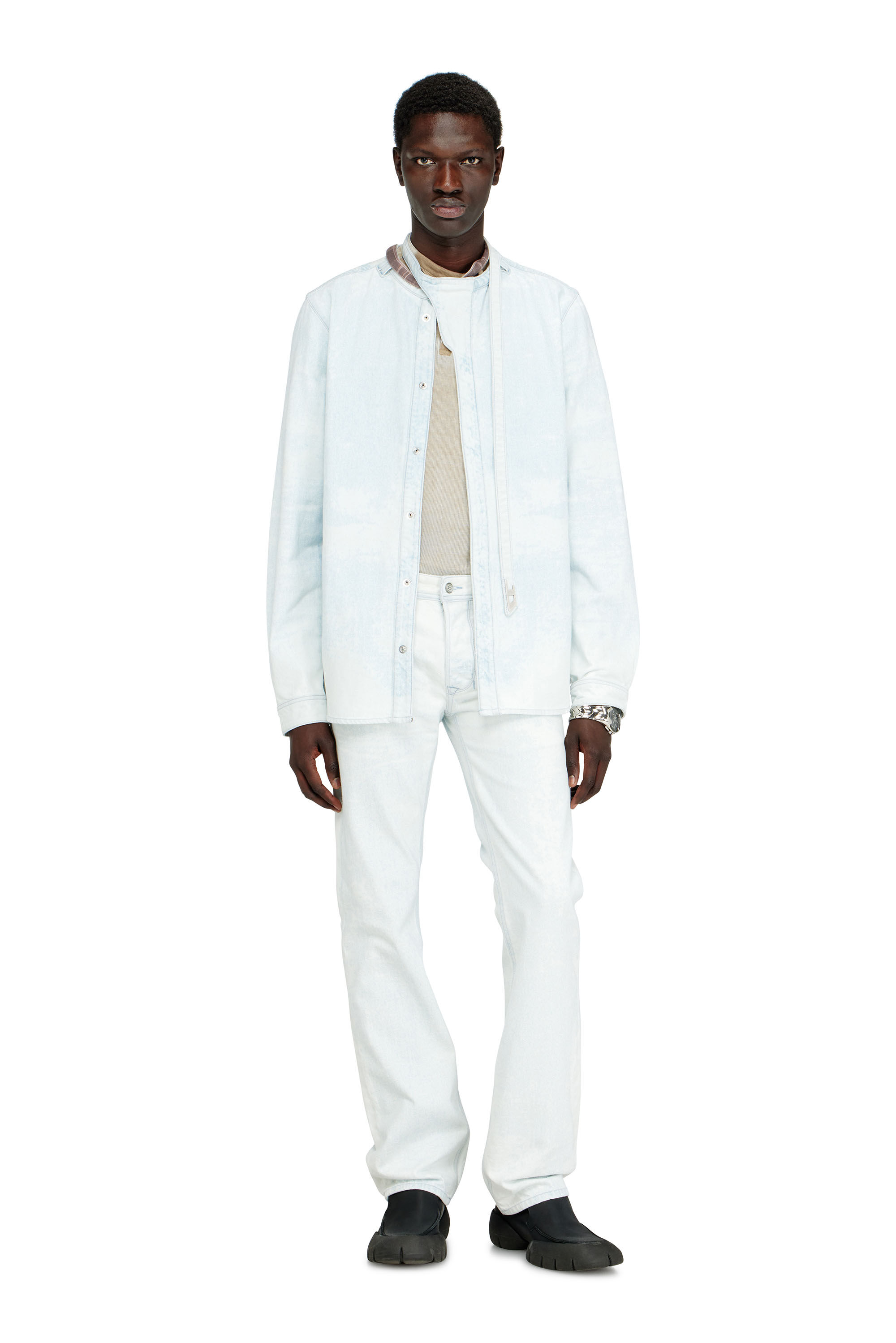 Diesel - D-TYLLAR-FSI, Herren Hemd aus eisblauem Satin-Denim in Hellblau - 1