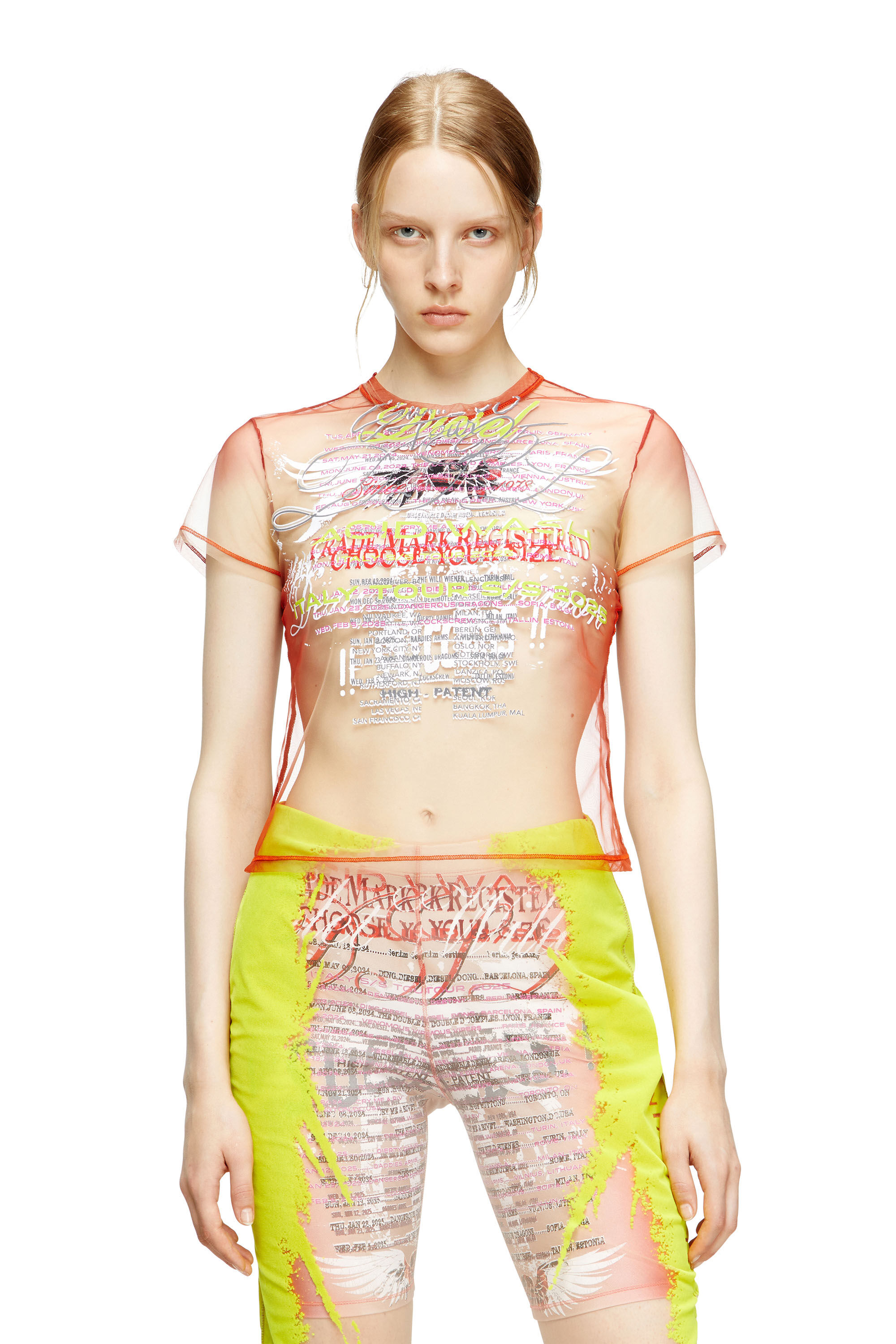 Diesel - T-YRAC, Damen Durchsichtiges Oberteil mit Text-Print in Rosa - 3