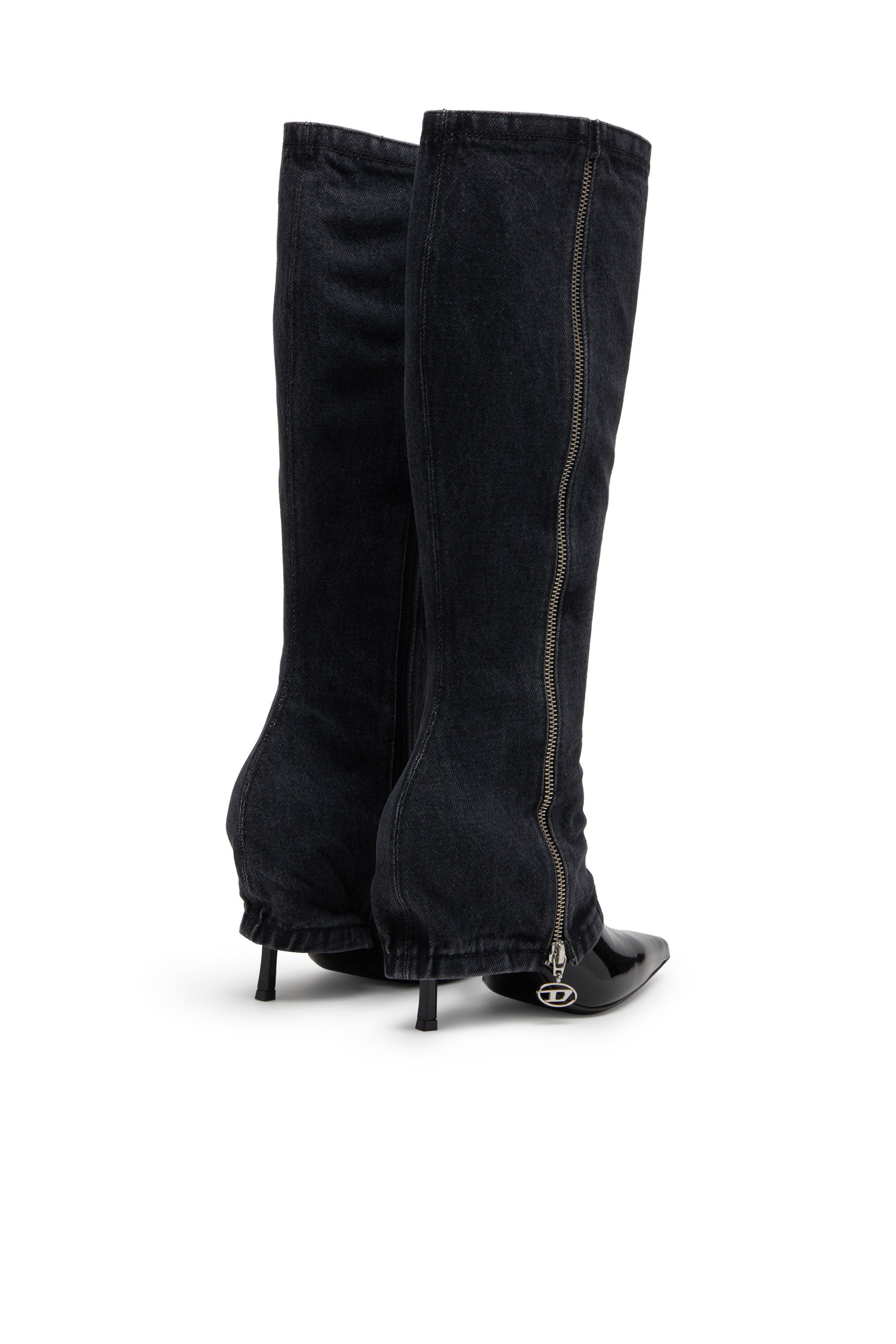 Diesel - D-VENUS TWISTED BOOT, Damen D-Venus-Stiletto-Kniestiefel mit Jeans-Trompe l'œil in Schwarz - 3