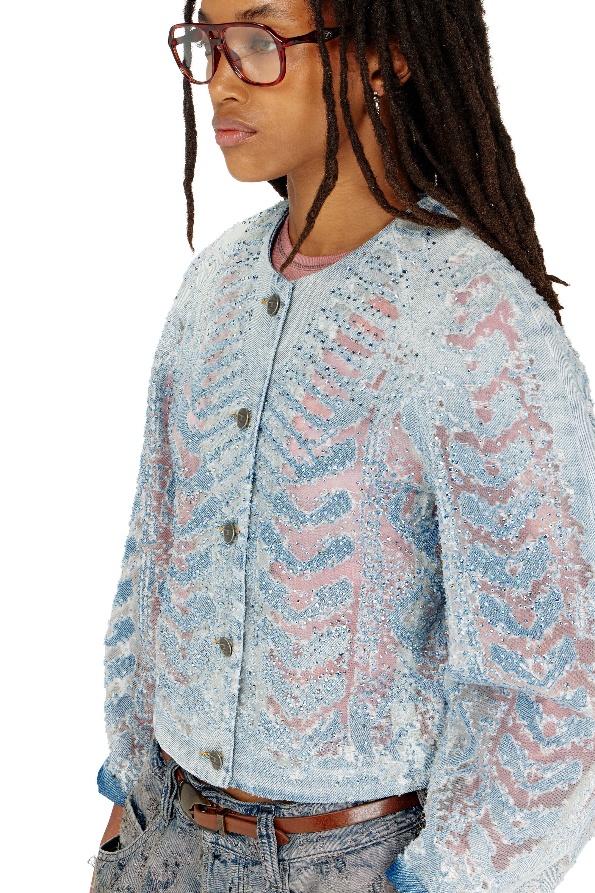 Diesel - DE-SOLIXIA-S, Damen Jacke aus microstone devor&eacute; denim in null - 5