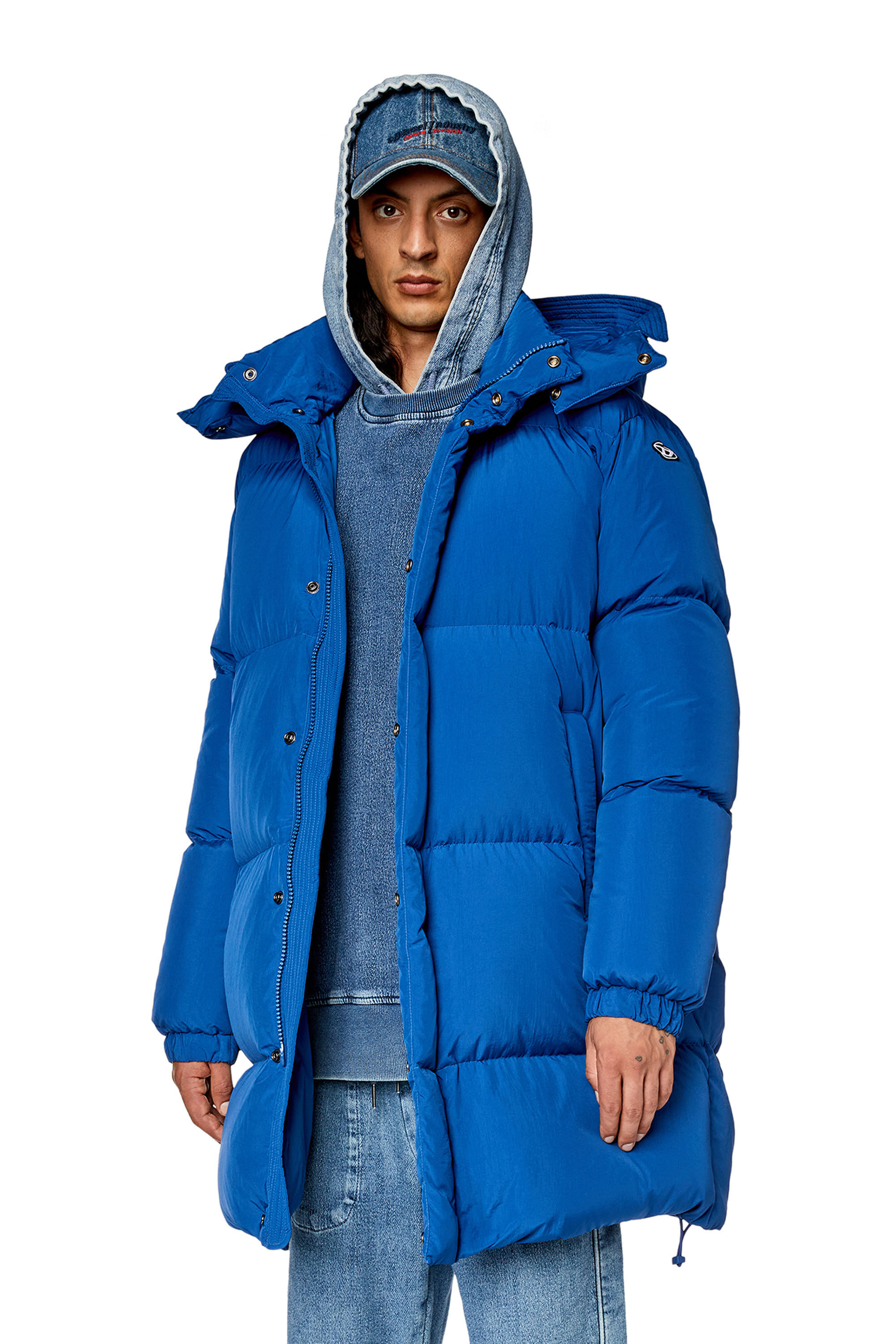 Diesel - W-ROLFYS-LONG, Herren Daunenmantel mit ViralOff® Ausstattung in Blau - 3