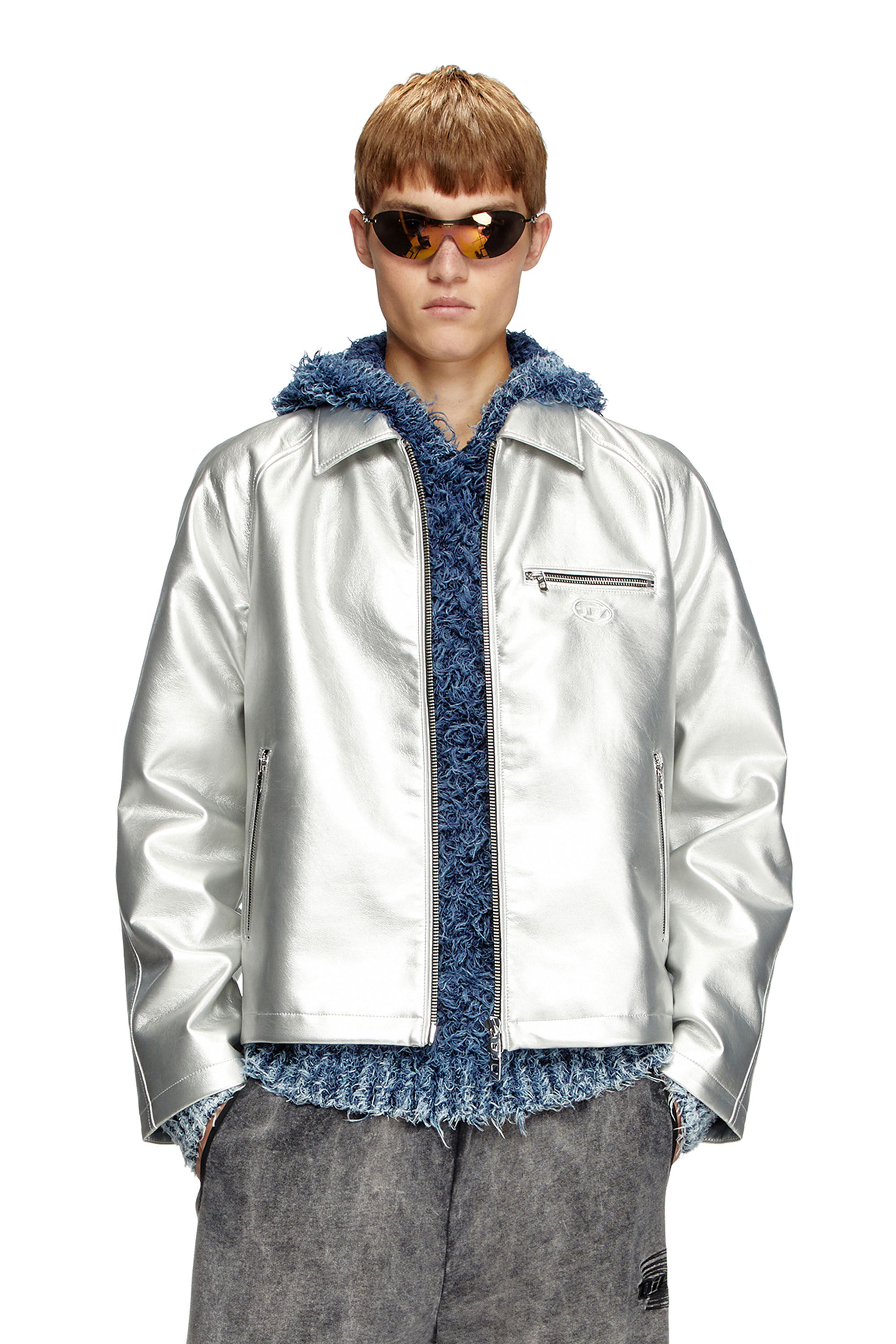 Diesel - J-THOME, Unisex Metallic-Coachjacke in Silber - 3