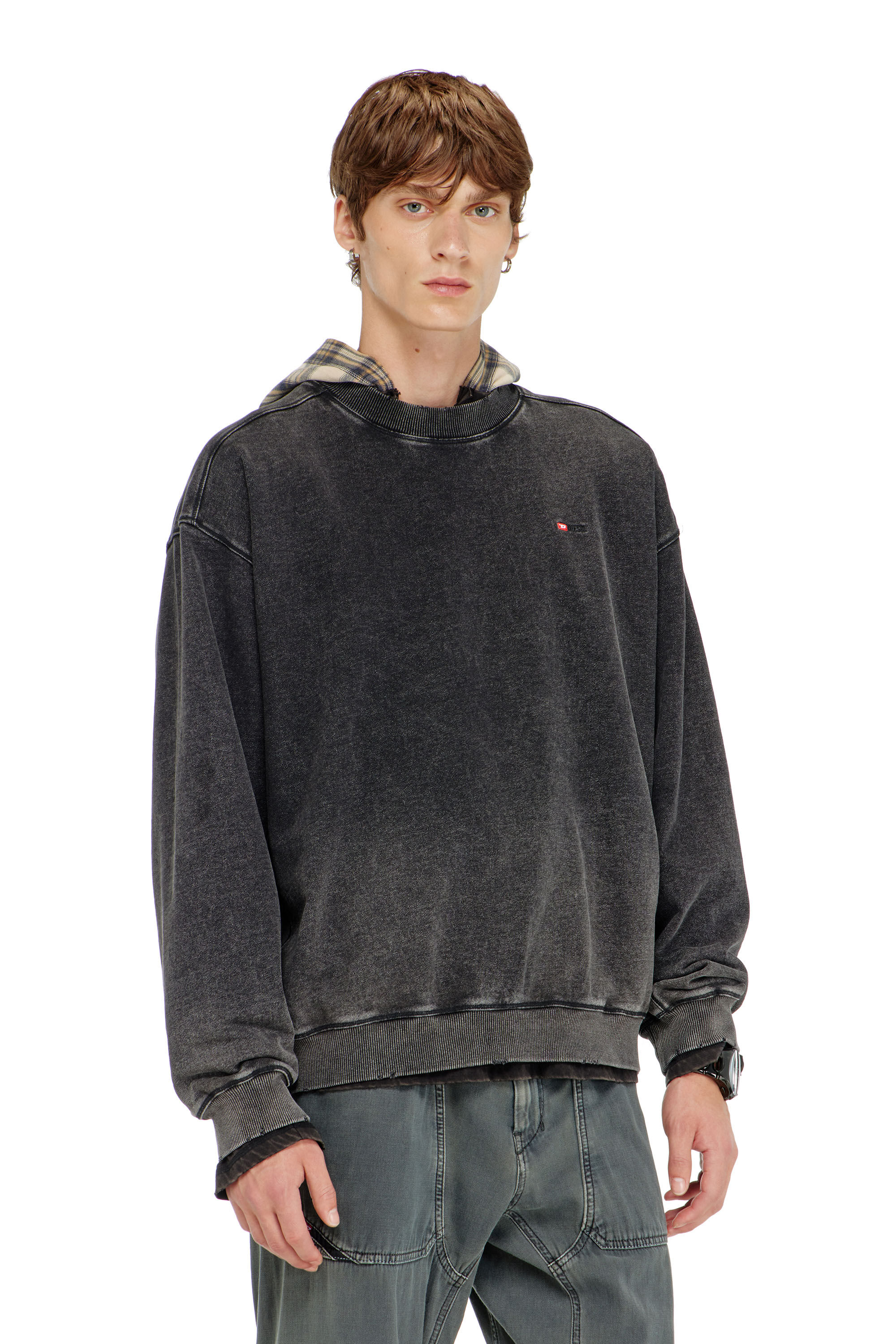 Diesel - S-CROX, Herren Sweatshirt aus Baumwolle mit verwaschenem Effekt in Dunkelgrau - 3