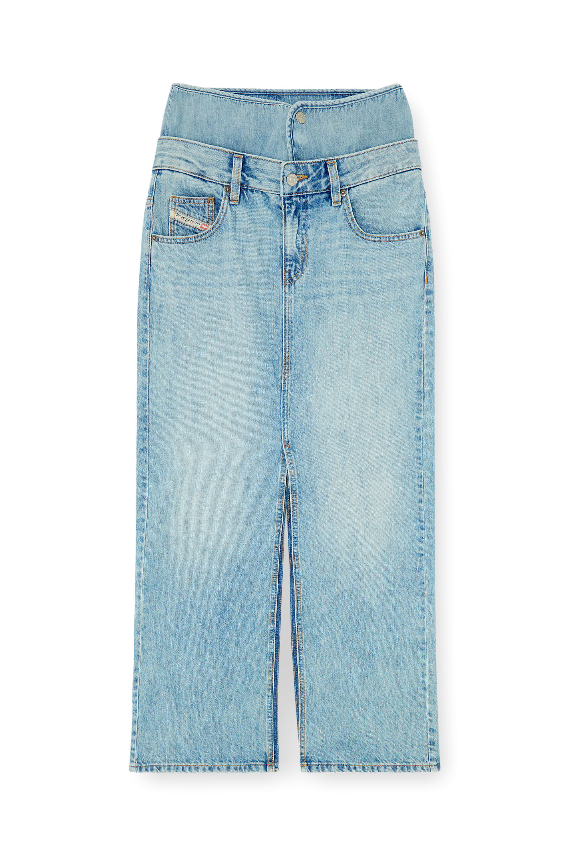 Diesel - DE-SPIVEY, Damen Jeans-Illusion Denim-Maxirock mit Schlitzen in null - 2