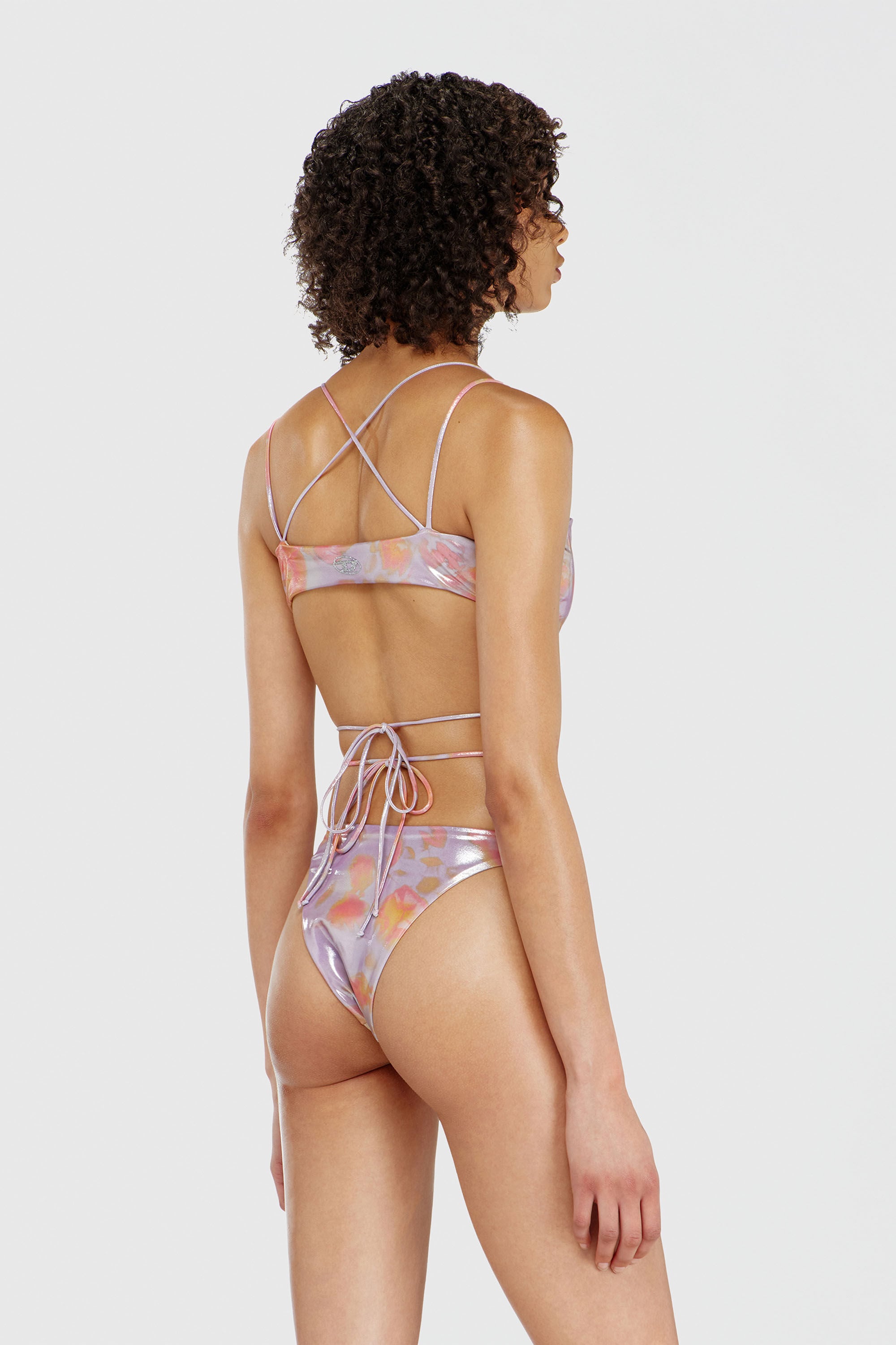 Diesel - GIUSY-UTLT, Damen Metallische Strappy-Bikinihose mit Blumenprint in Lila - 3