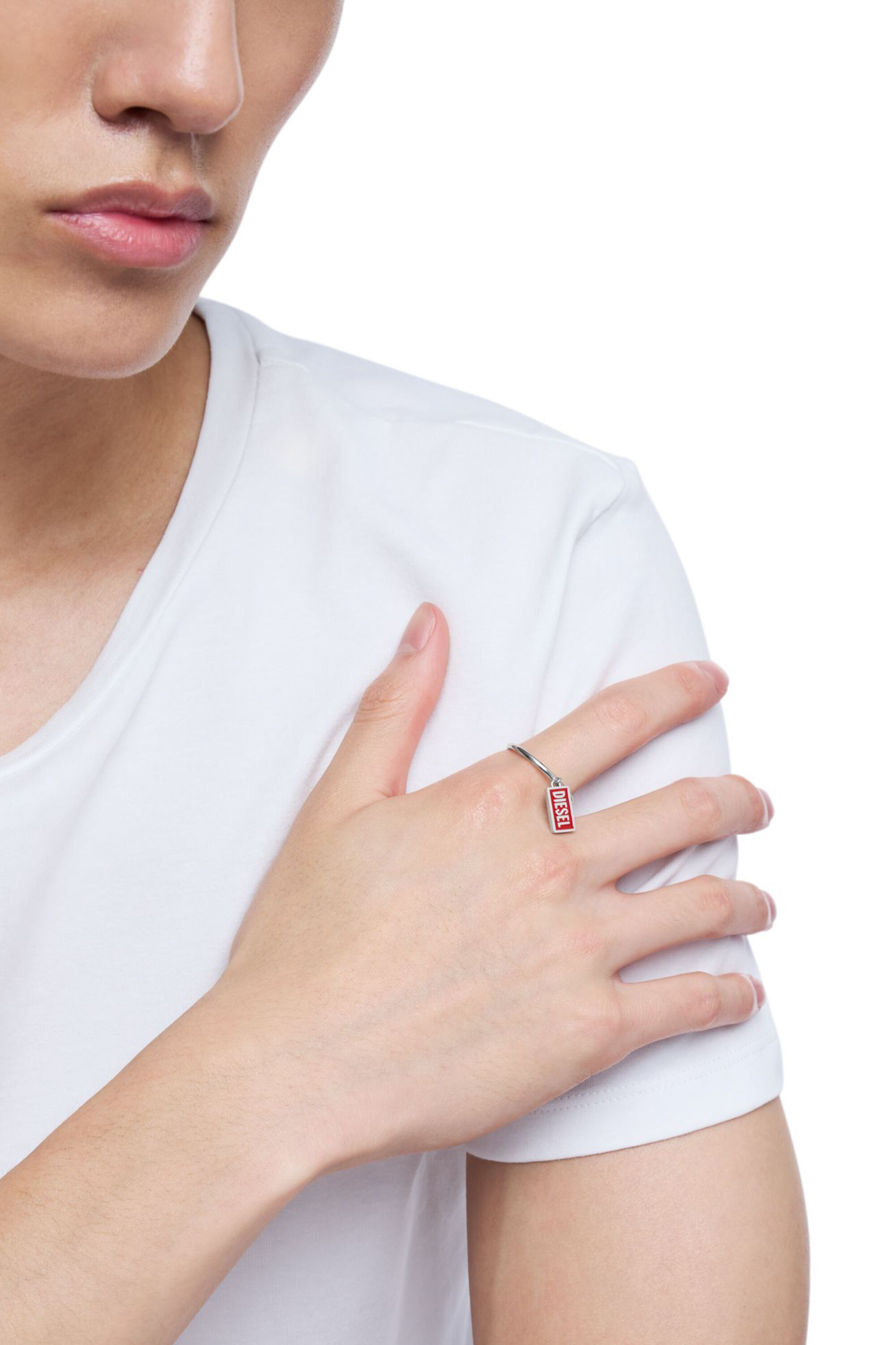 Diesel - DX1618931 JEWELLERY, Unisex's Stainless steel logo charm ring in Red - 5