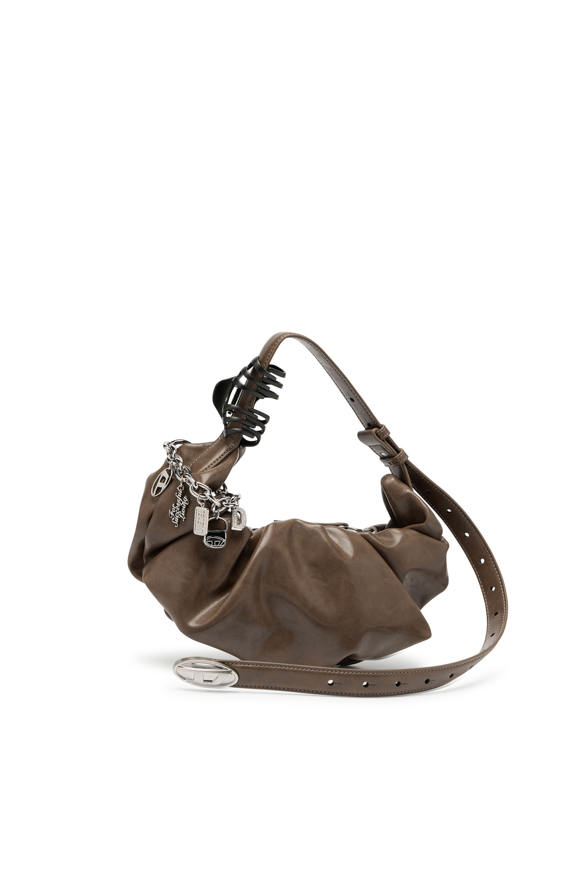 Diesel - GRAB-D HOBO S, Damen Grab-D-Gl&auml;nzende Hobo-Tasche mit G&uuml;rtelriemen in Braun - 6